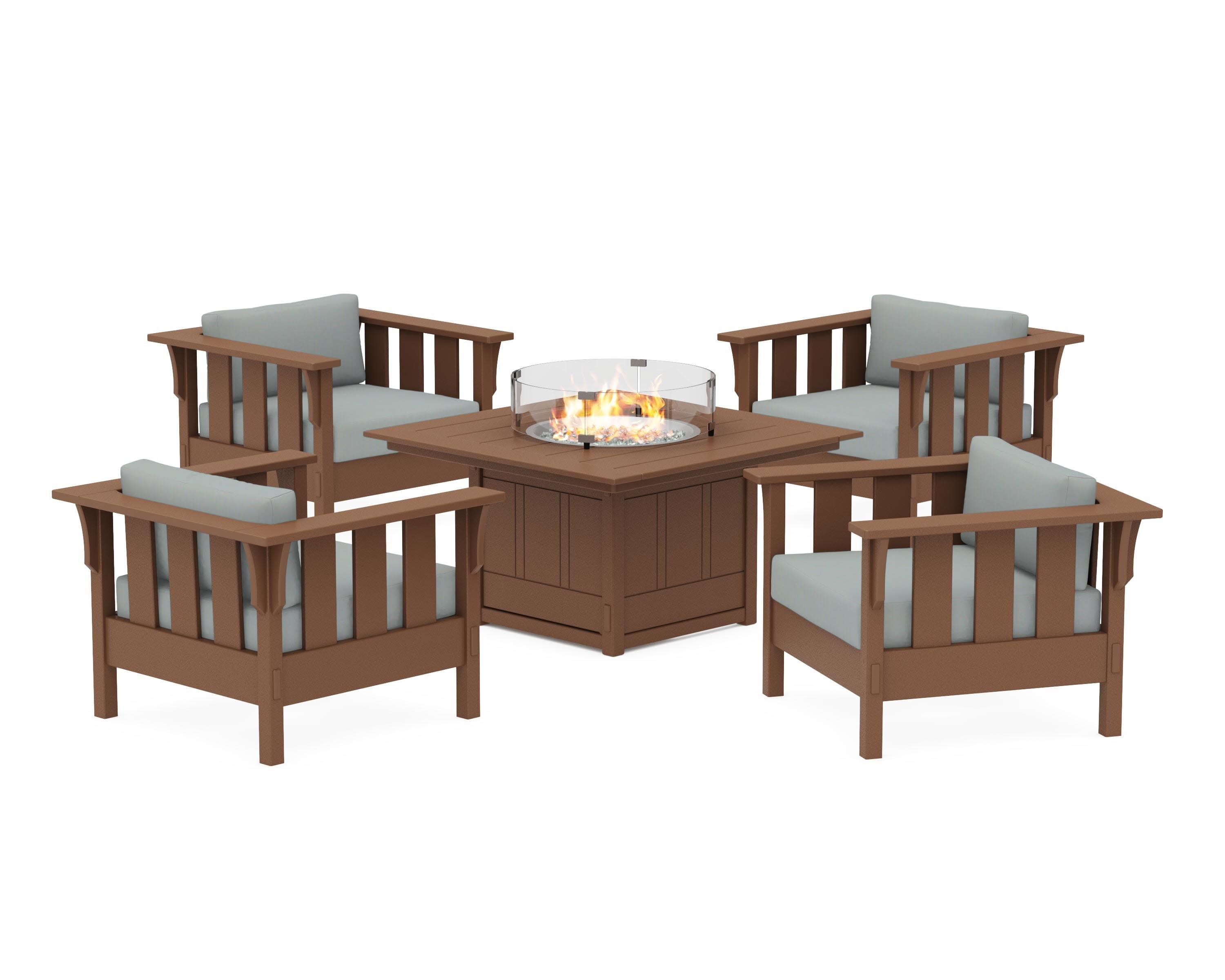 Acadia 5-Piece Deep Seating Set with Fire Pit Table in Teak / Spa