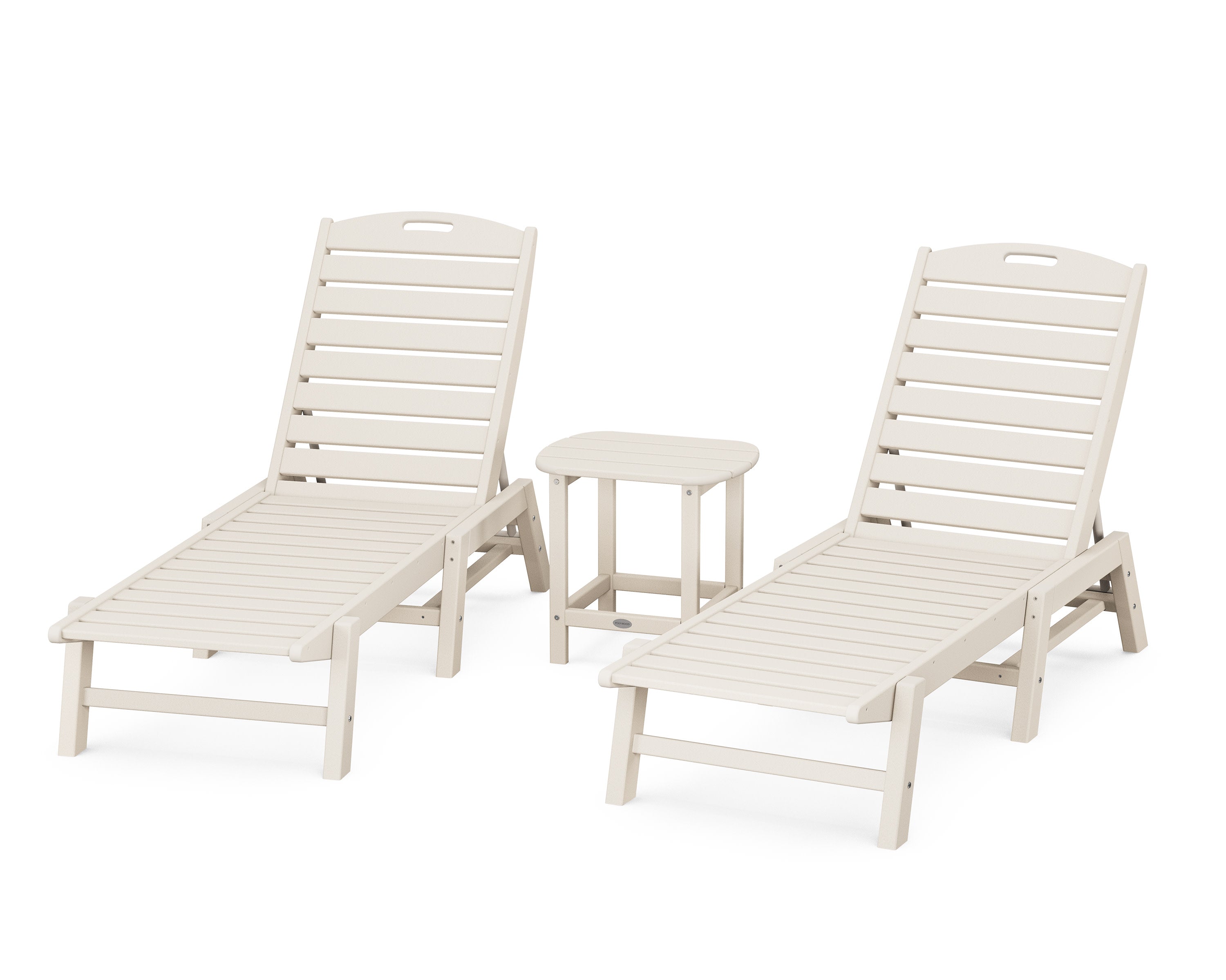 Nautical 3-Piece Chaise Lounge Set with South Beach 18" Side Table in Sand