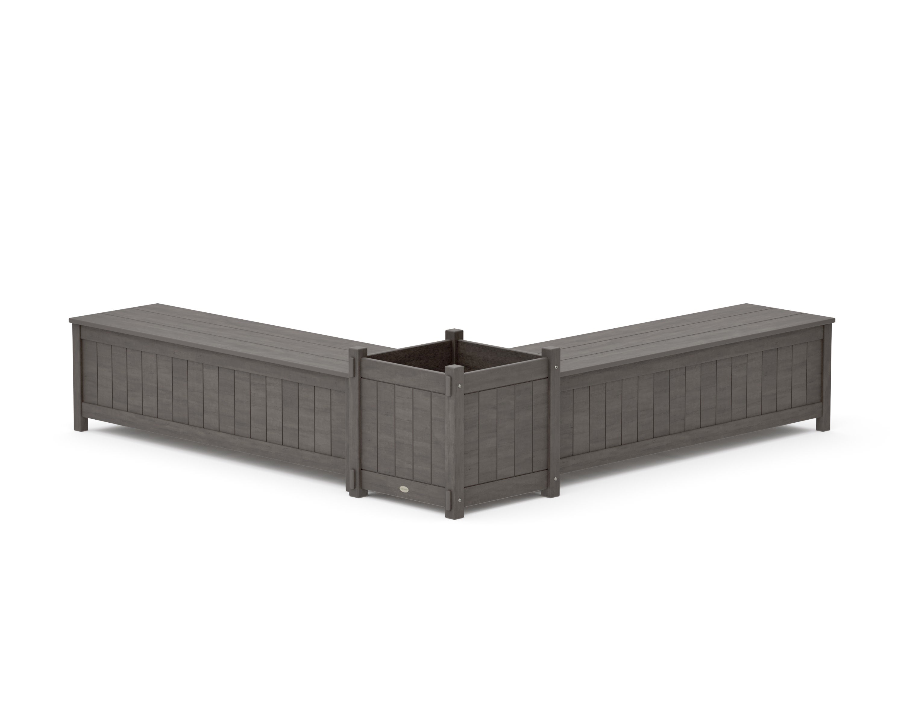60" Vineyard L- Shaped Planter Storage Bench Set- Large in Driftwood