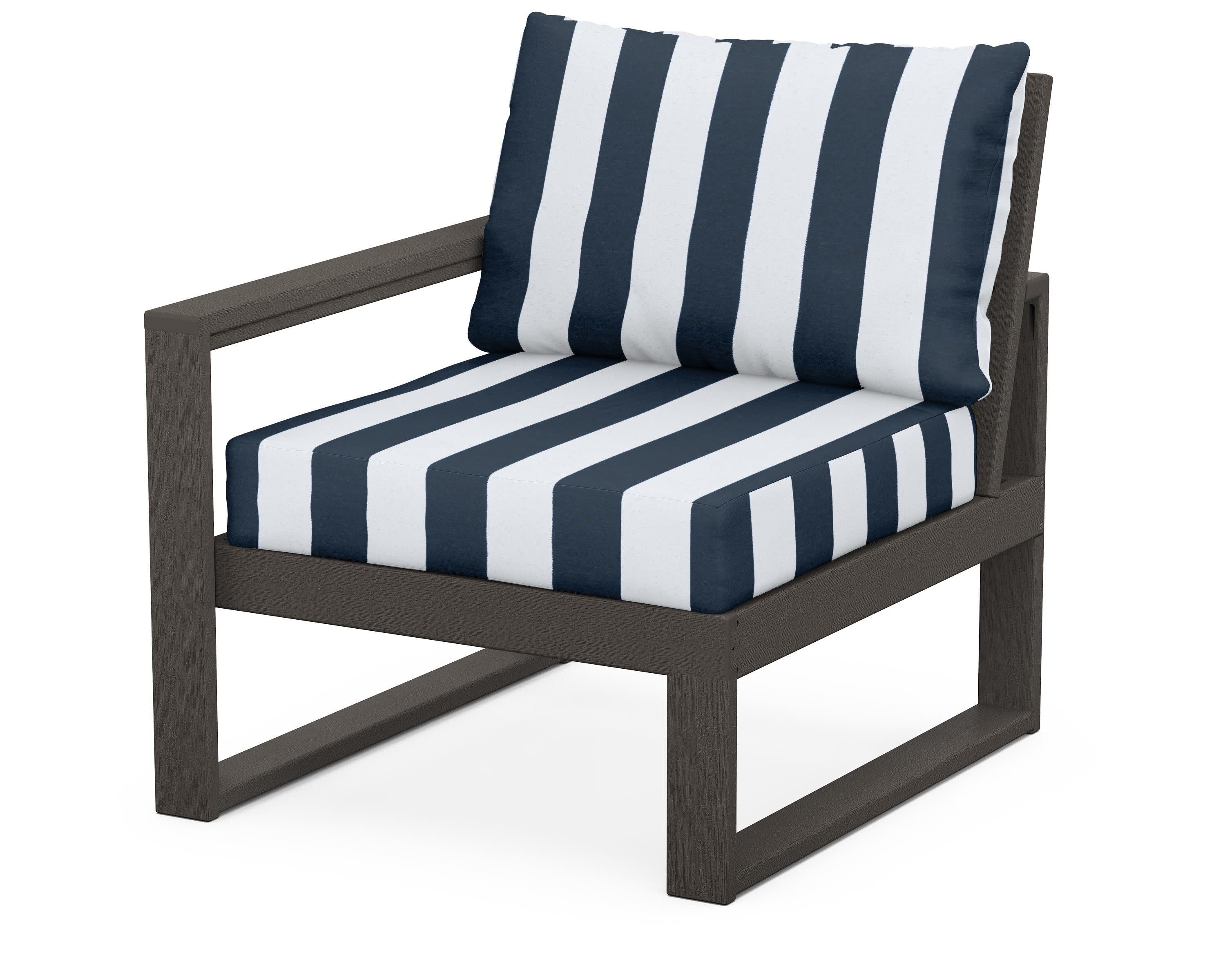 EDGE Modular Left Arm Chair in Vintage Coffee / Cabana Stripe Marine Indigo