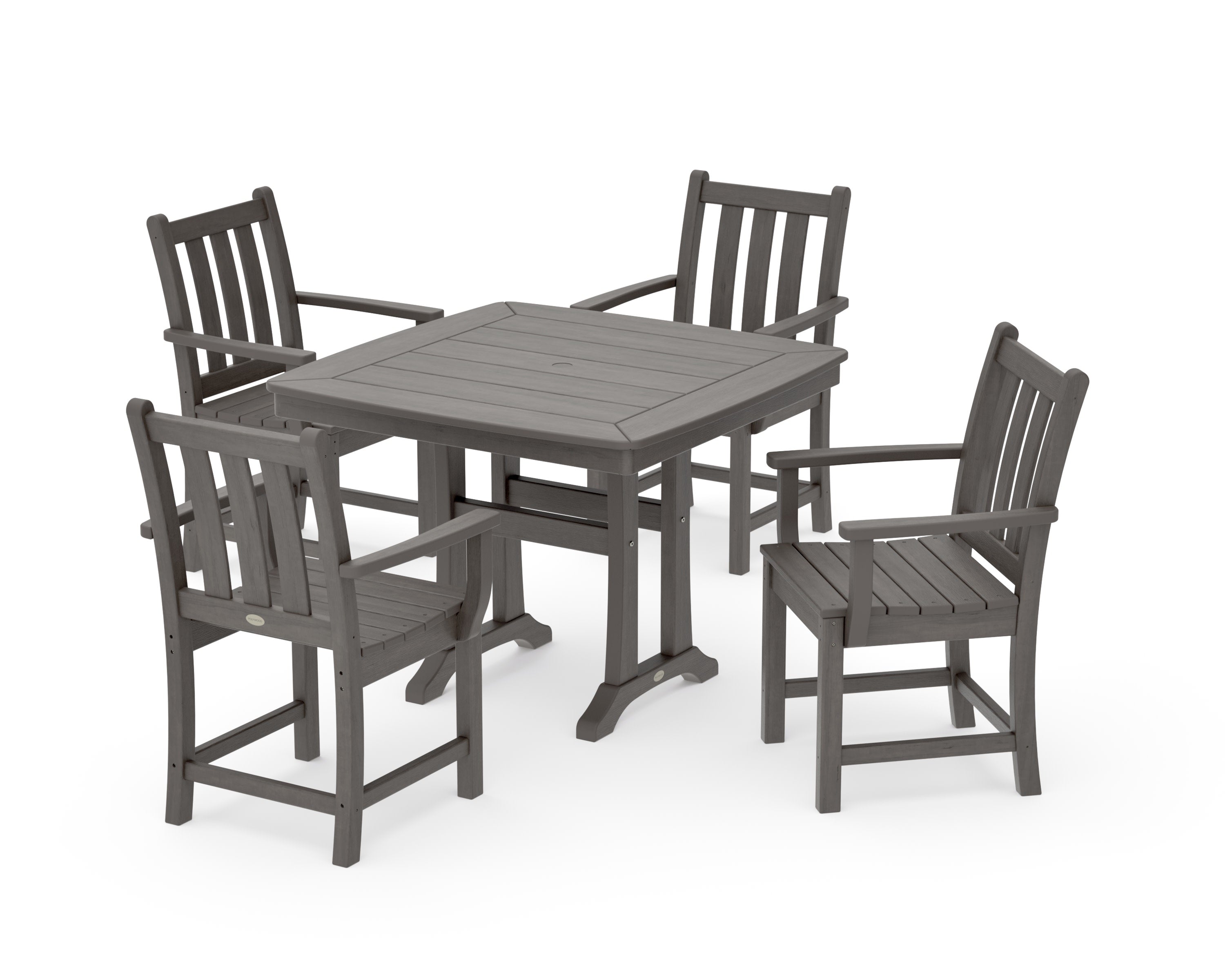 Traditional Garden 5-Piece Dining Set with Trestle Legs in Driftwood