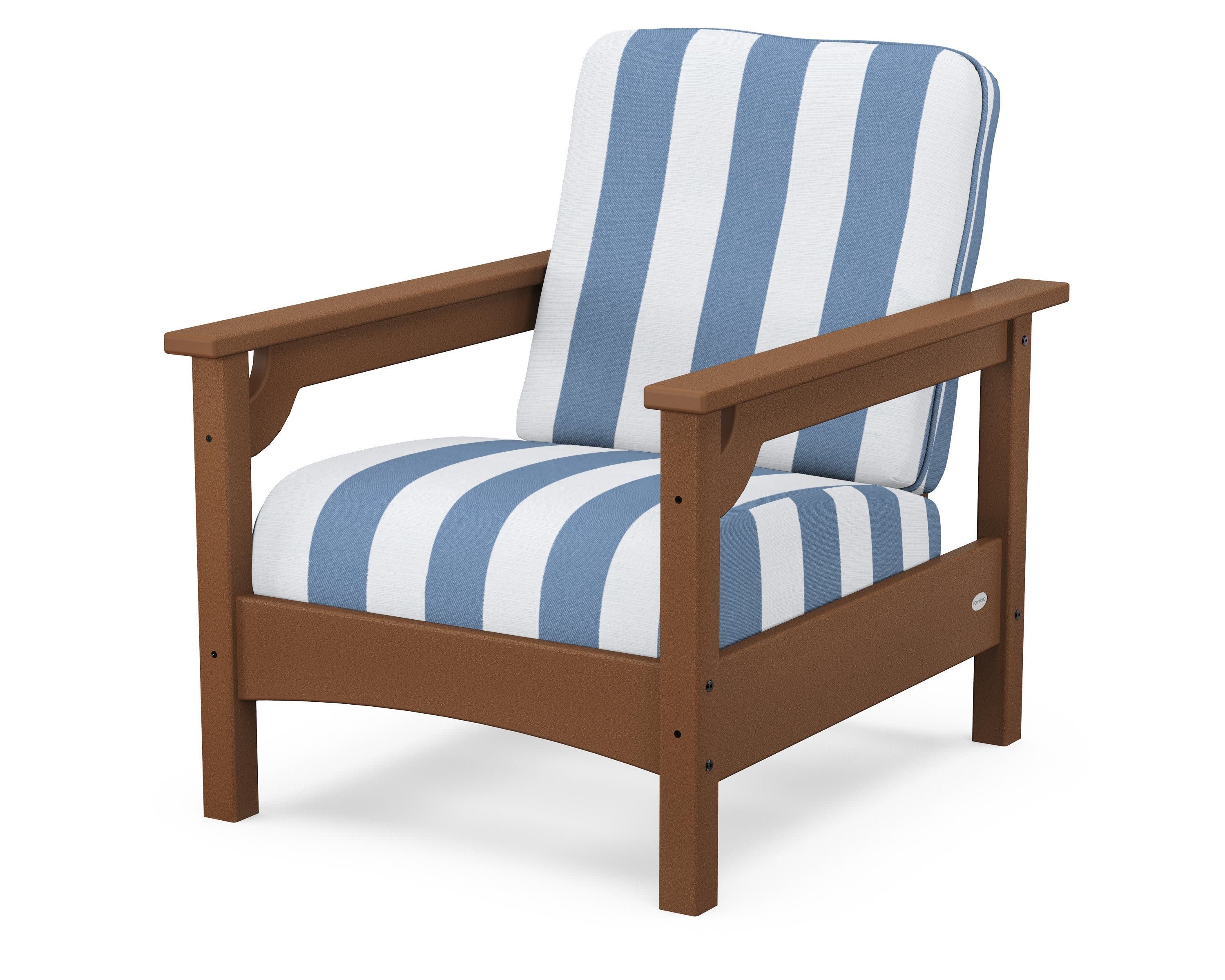 Club Chair in Teak / Cabana Stripe Sky Blue