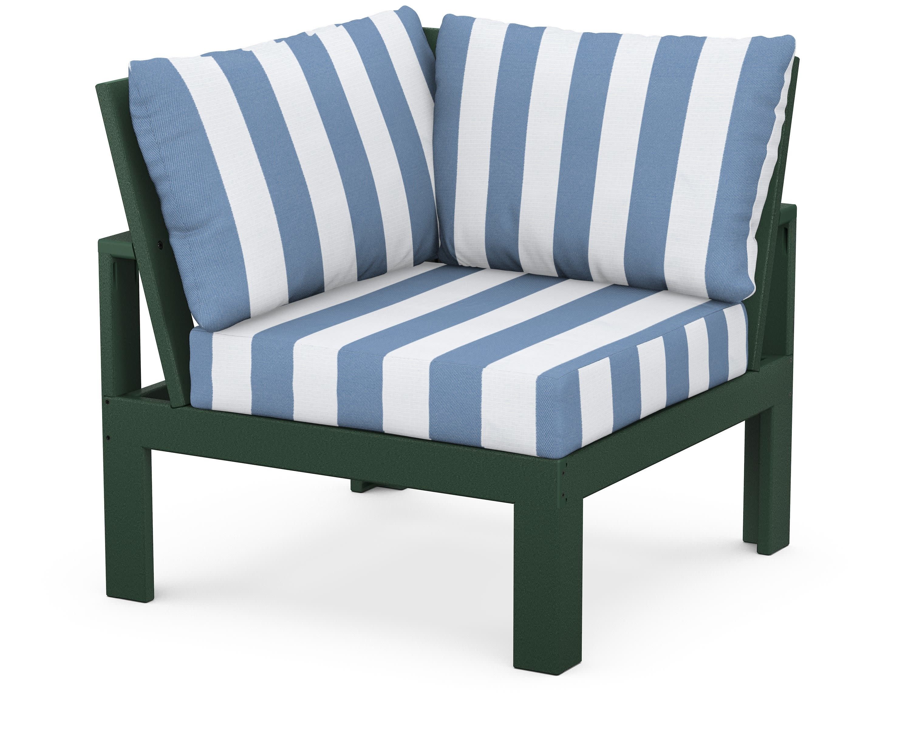 Modular Corner Chair in Green / Cabana Stripe Sky Blue