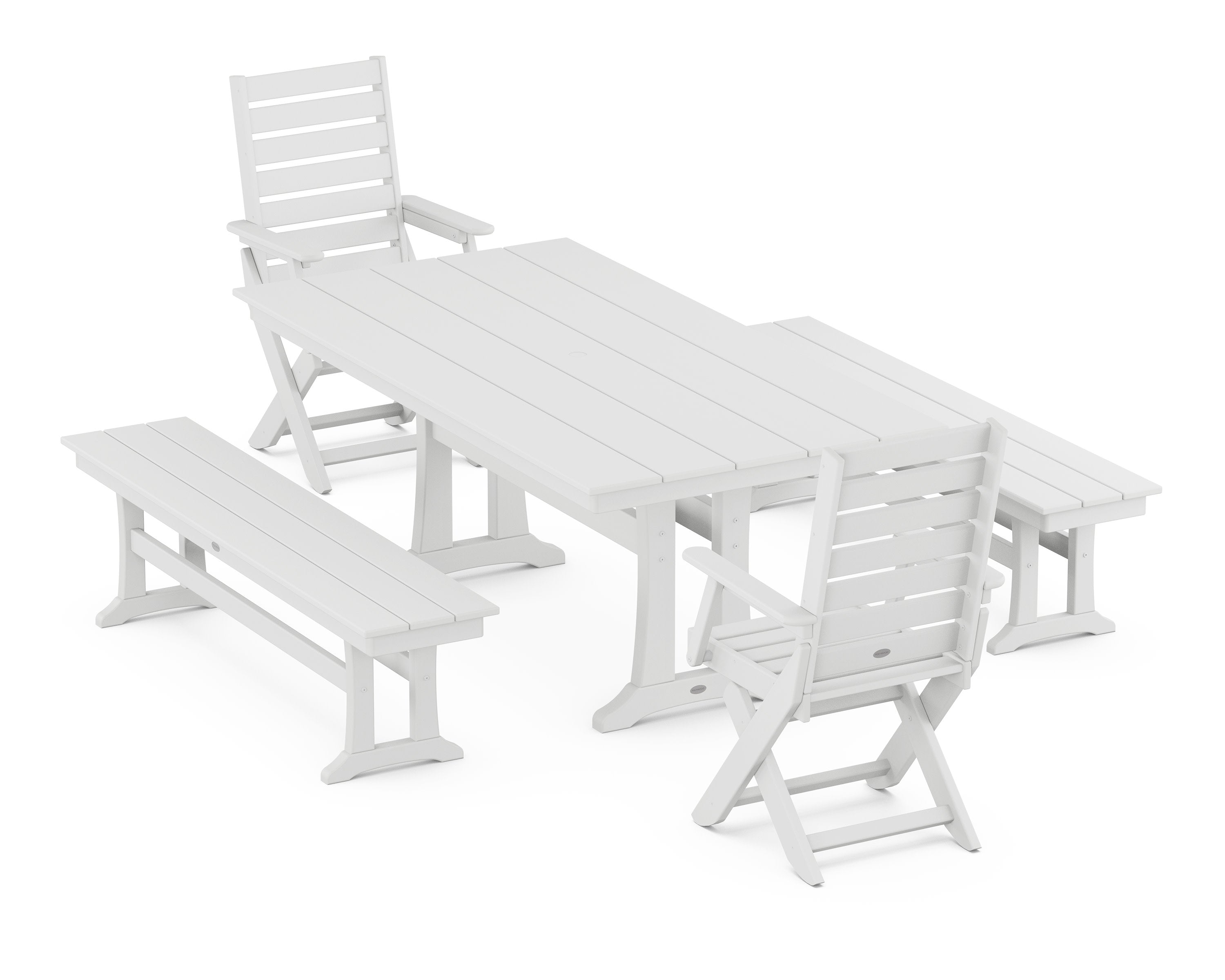 Captain Folding Chair 5-Piece Farmhouse Dining Set With Trestle Legs in White