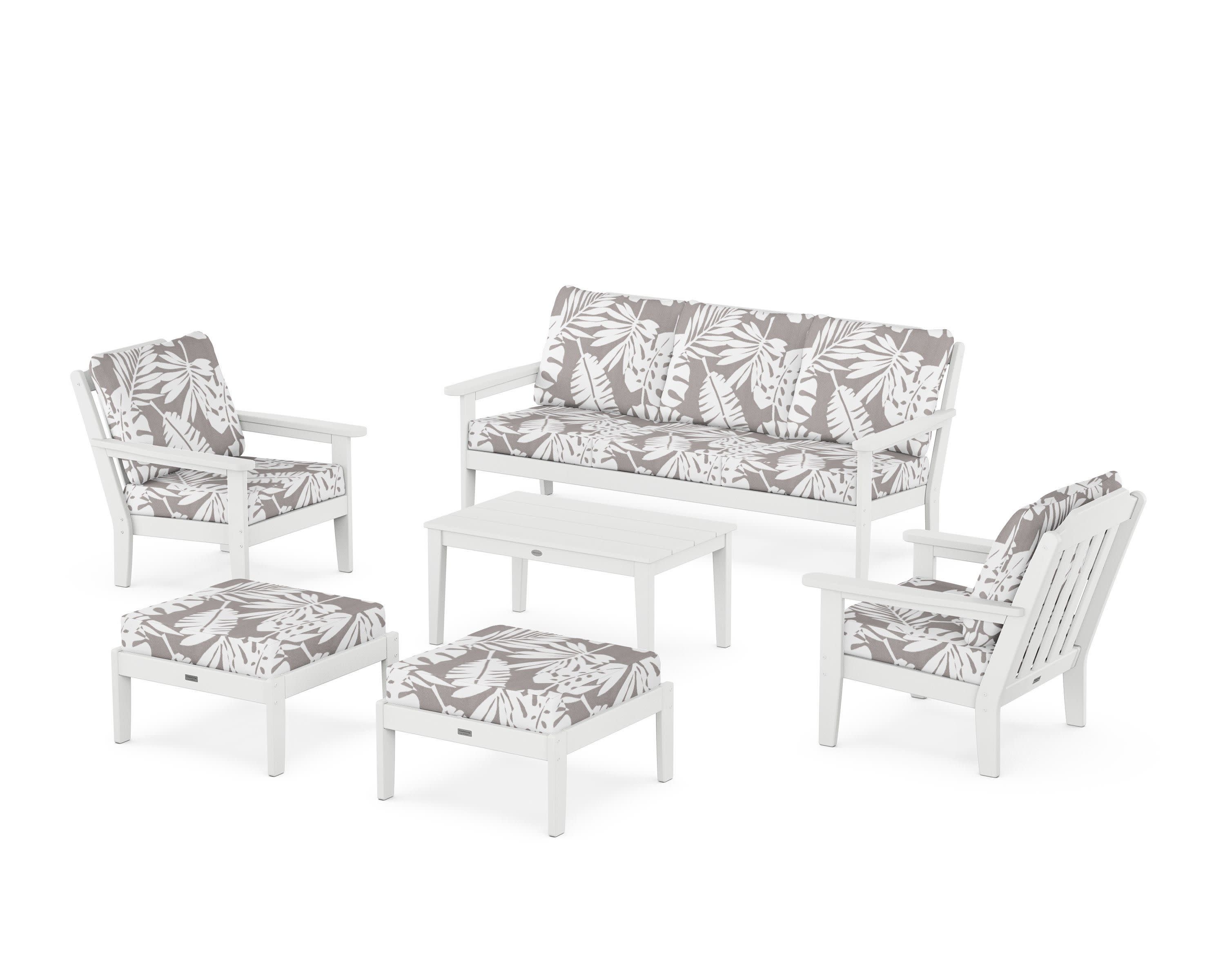 Cottage 6-Piece Lounge Sofa Set in White / Leaf Grey Mist
