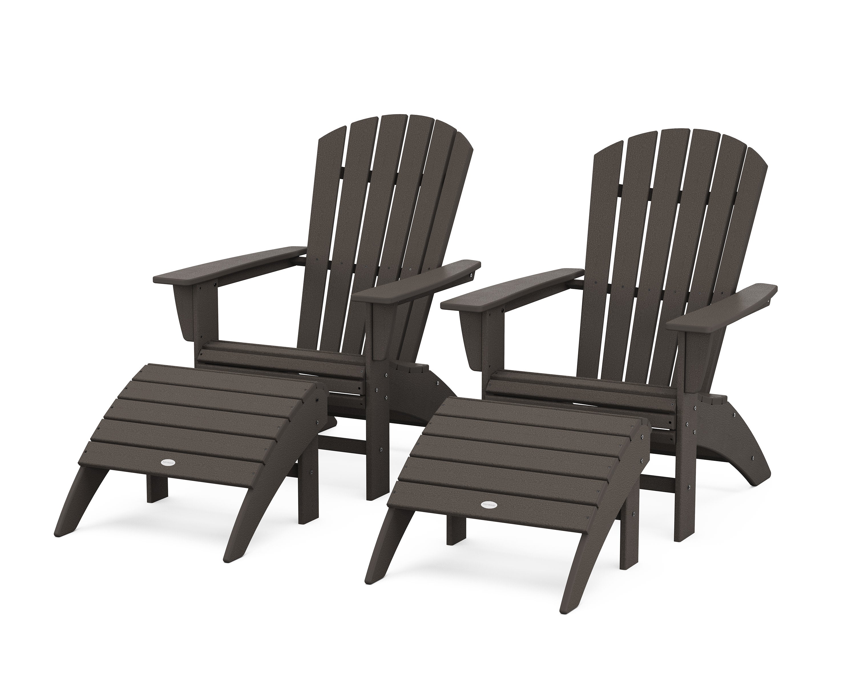 Nautical Curveback Adirondack Chair 4-Piece Set with Ottomans in Vintage Coffee