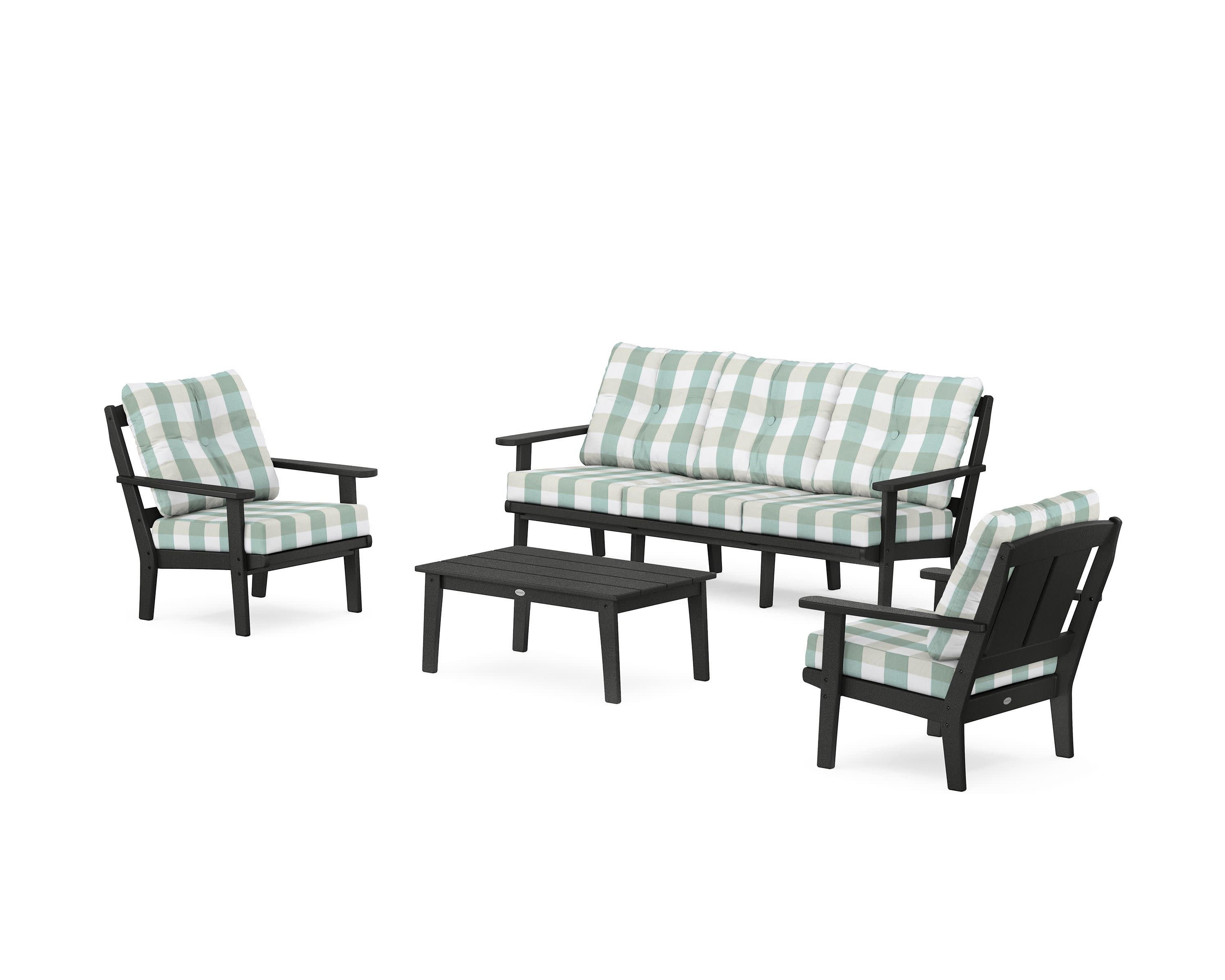 Mission 4-Piece Deep Seating Set with Sofa in Black / Buffalo Plaid Glacier Spa