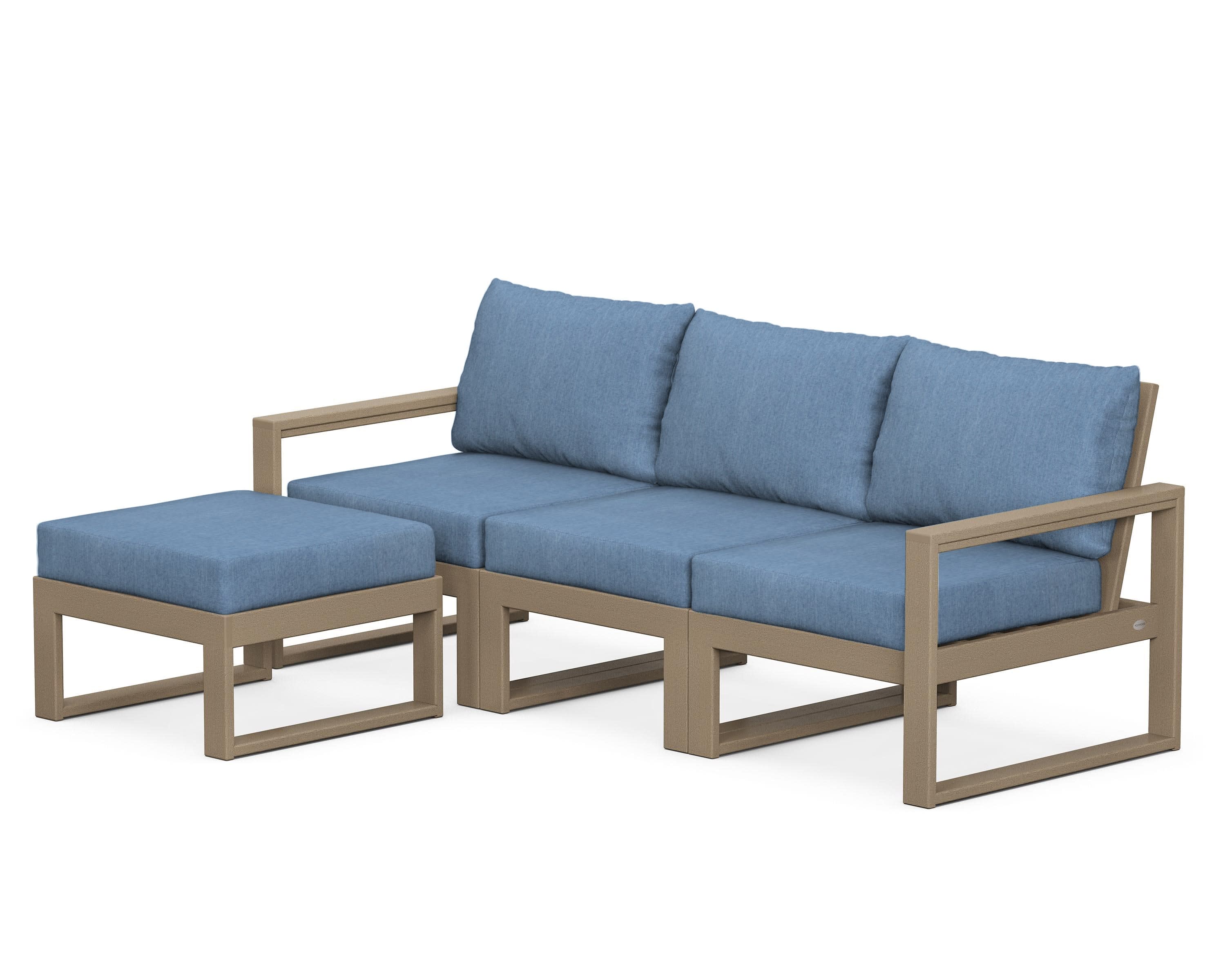 EDGE 4-Piece Modular Deep Seating Set with Ottoman in Vintage Sahara / Sky Blue