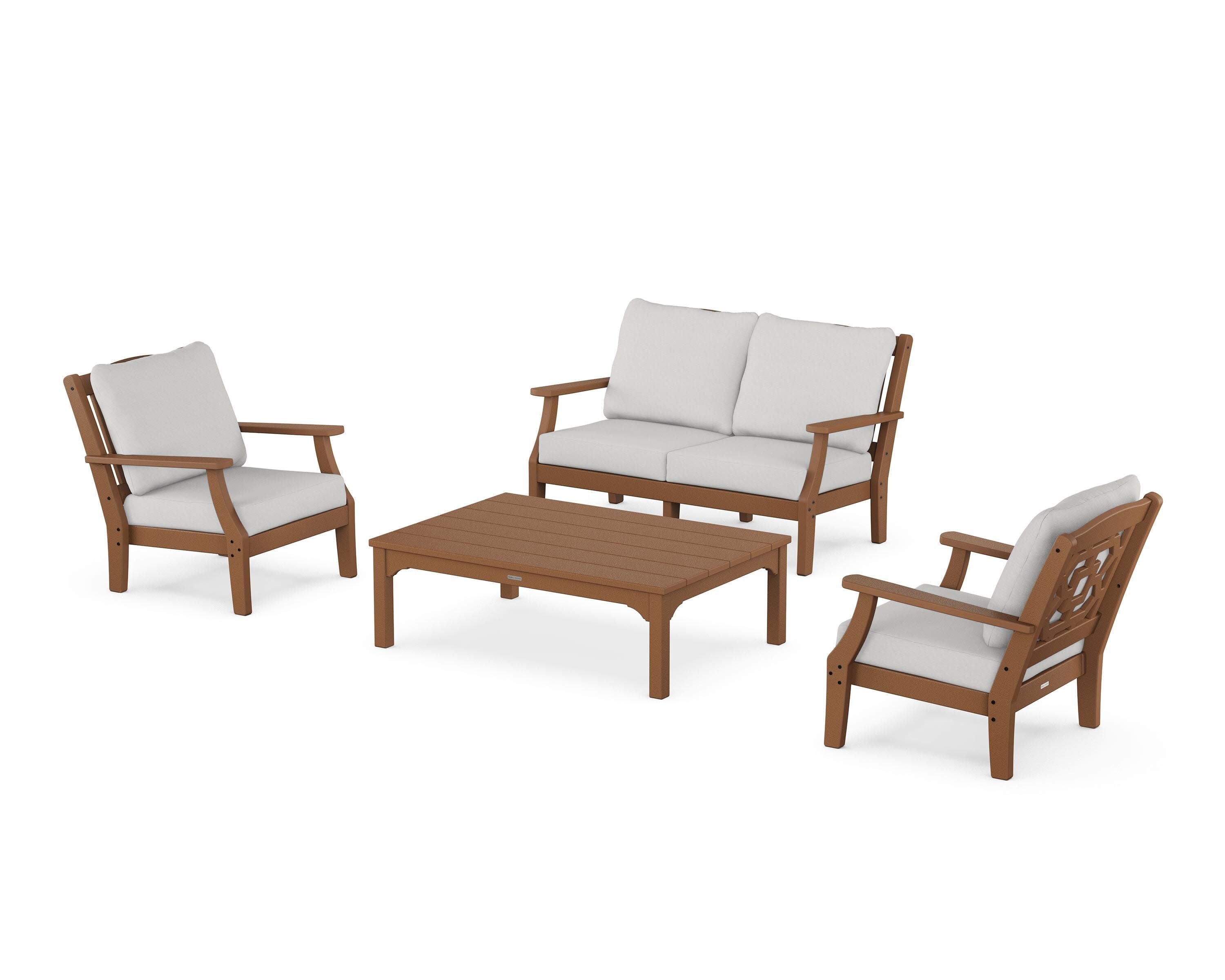 Chinoiserie 4-Piece Deep Seating Set with Loveseat in Teak / Diamond in the Rough