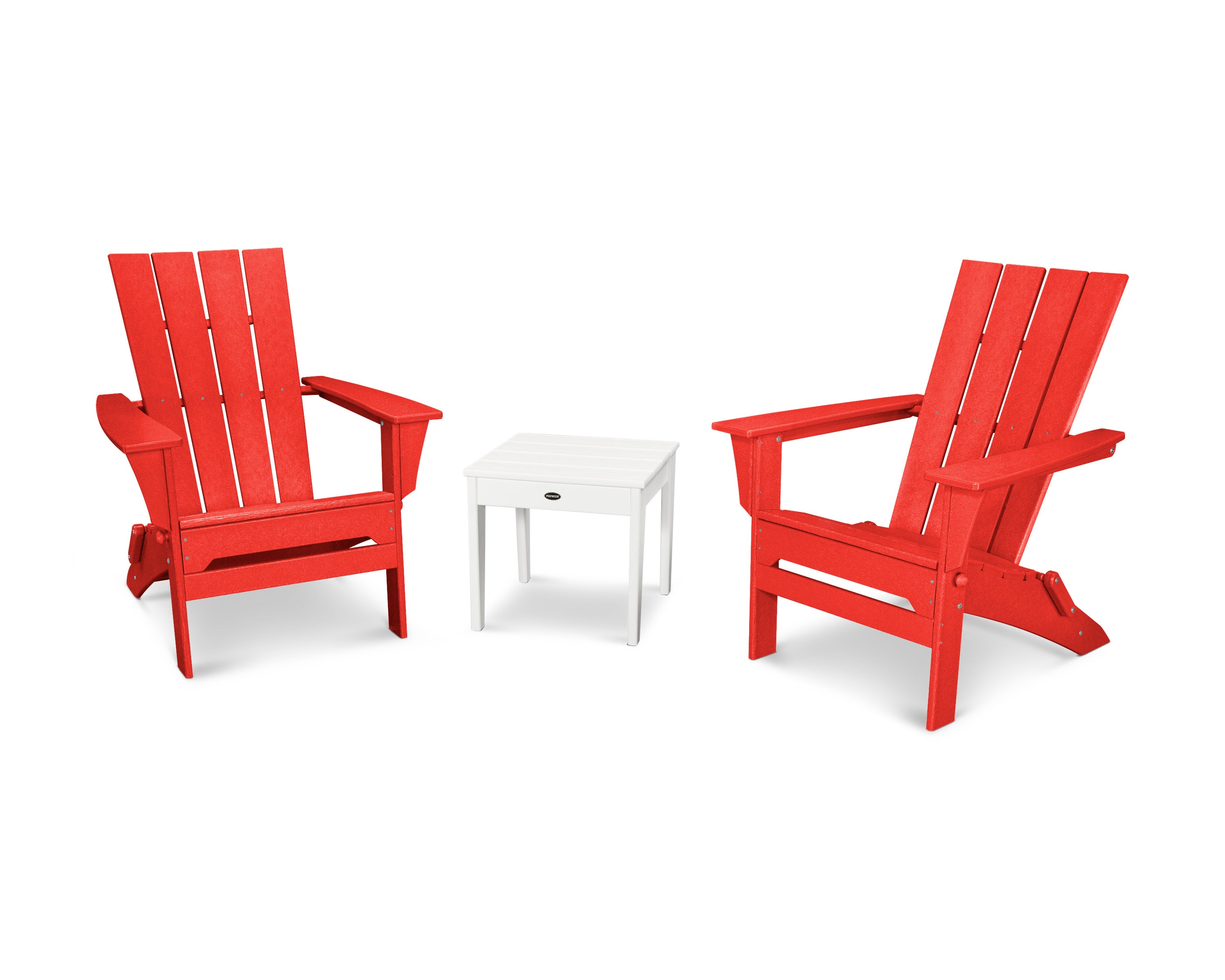 Quattro Folding Chair 3-Piece Adirondack Set in Sunset Red / White