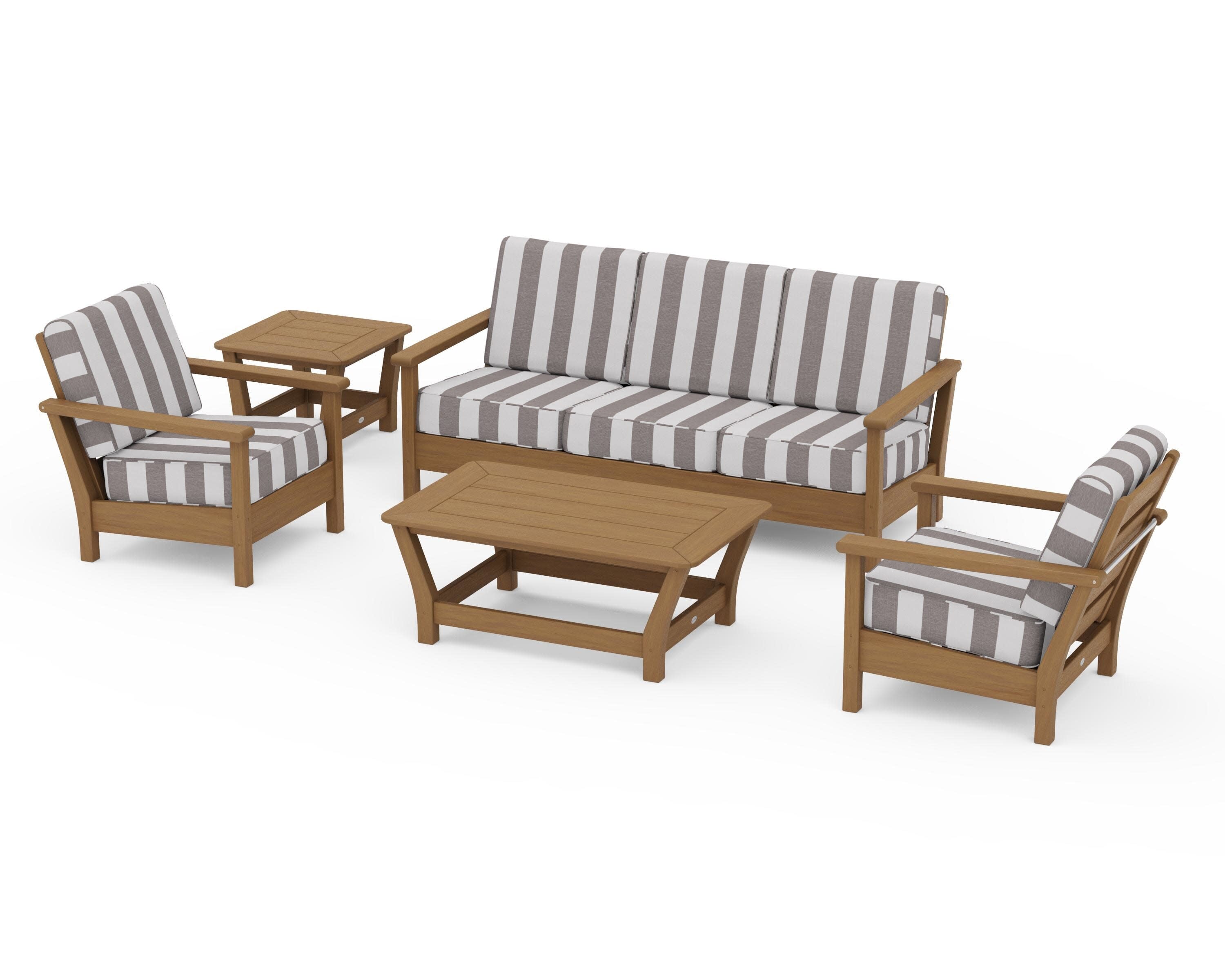Harbour 5-Piece Deep Seating Set in Natural / Cabana Stripe Grey Mist