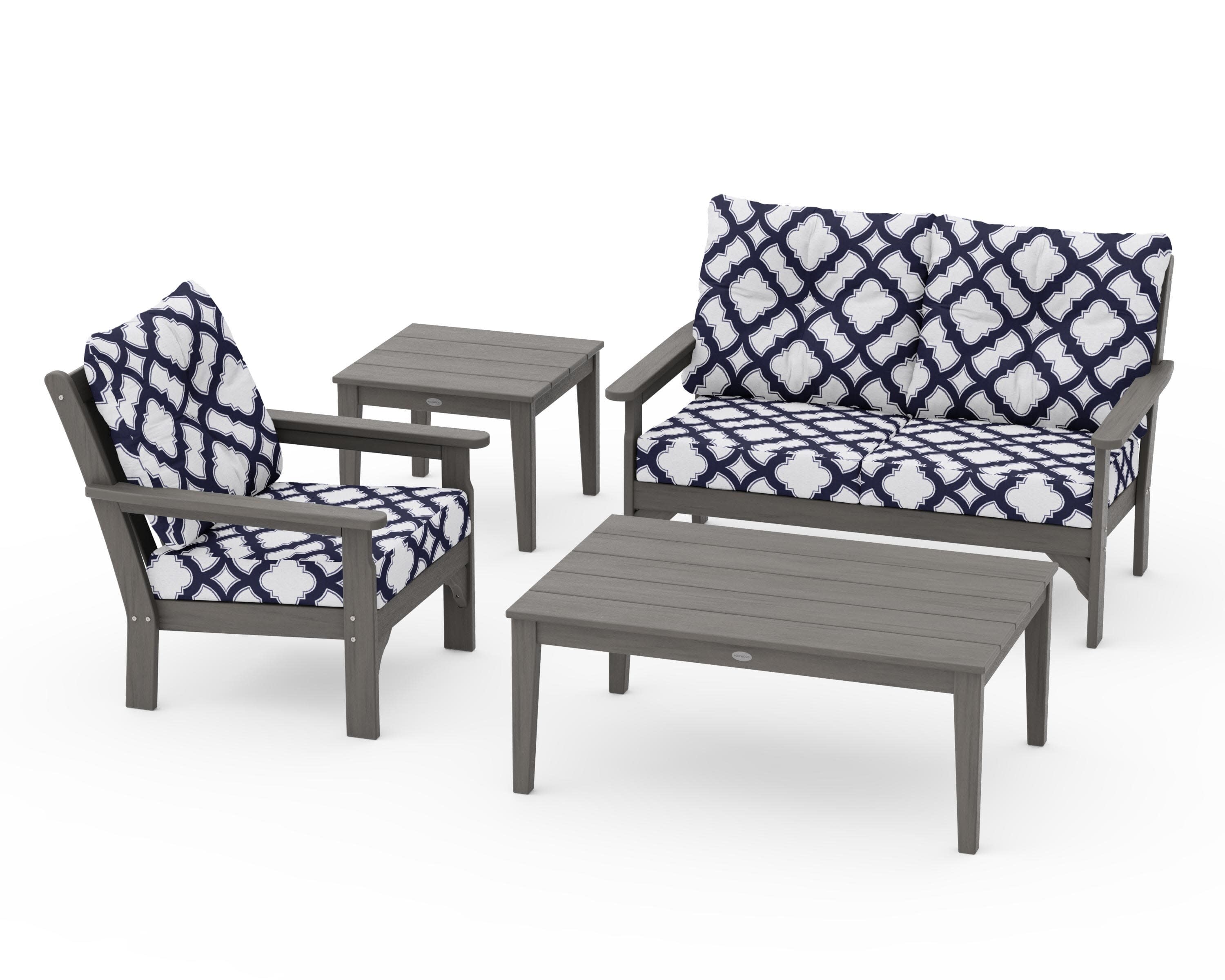 Vineyard 4-Piece Deep Seating Set in Driftwood / Trellis Navy