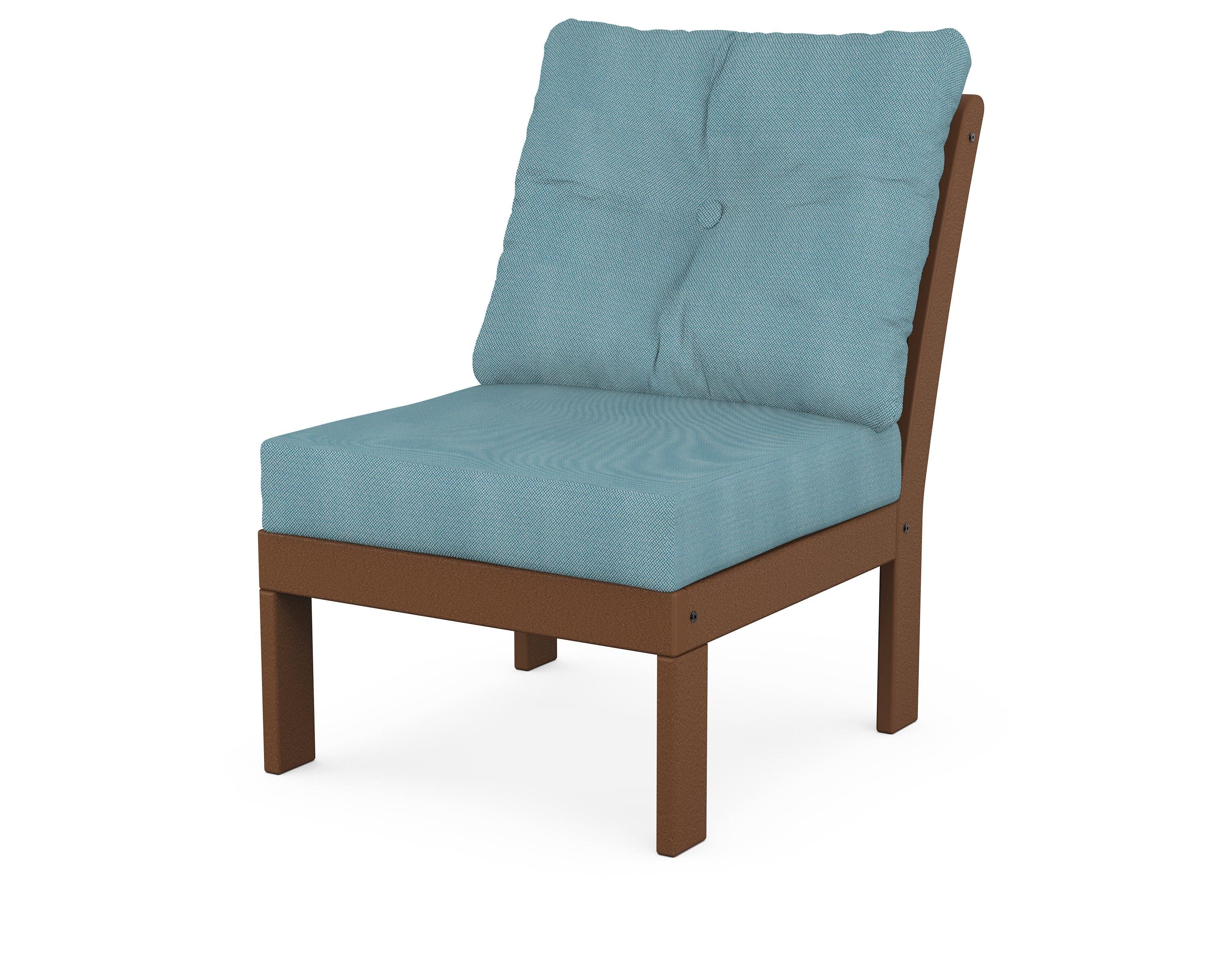 Vineyard Modular Armless Chair in Teak / Lattice Sky Blue