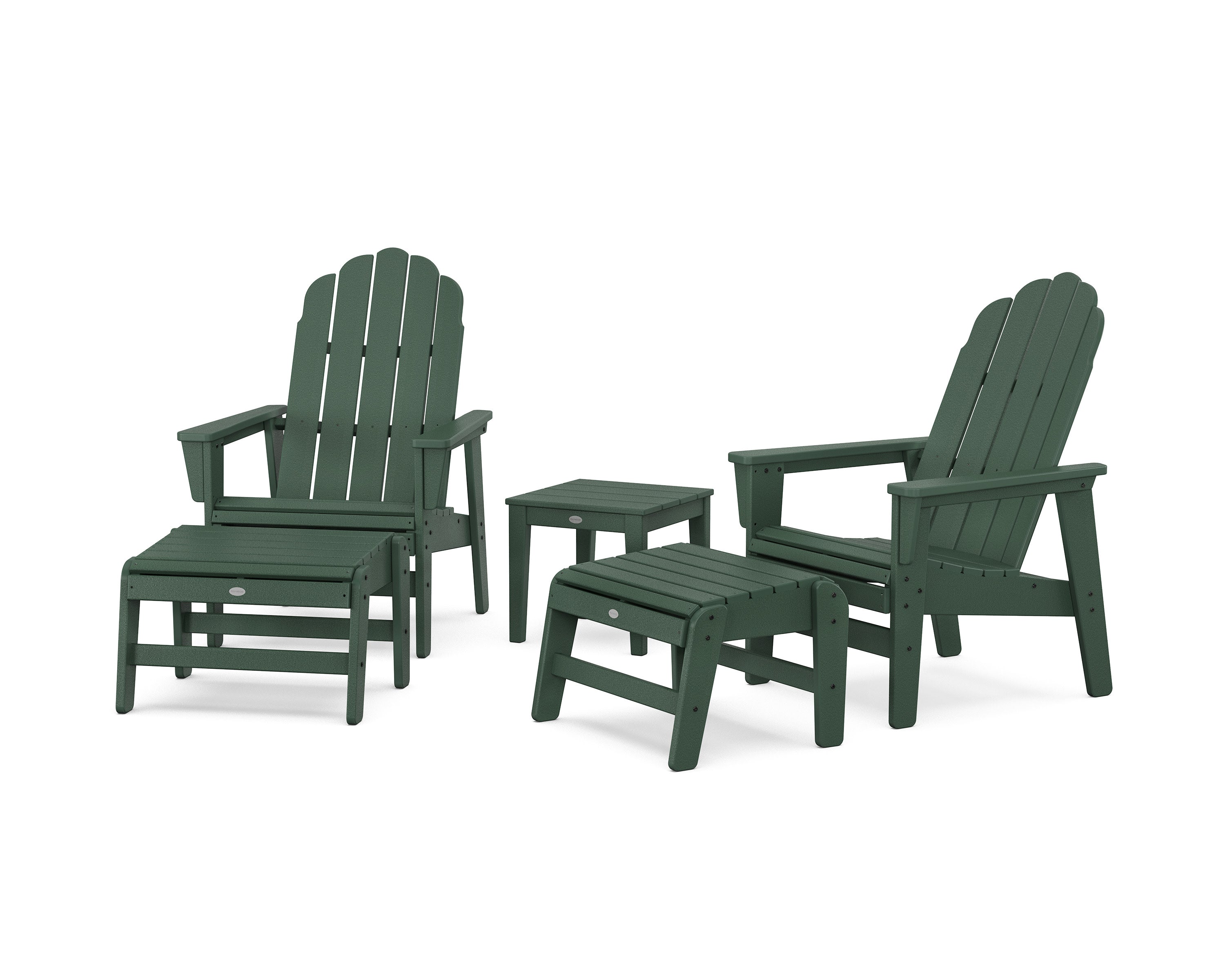 5-Piece Vineyard Grand Upright Adirondack Set with Ottomans and Side Table in Green