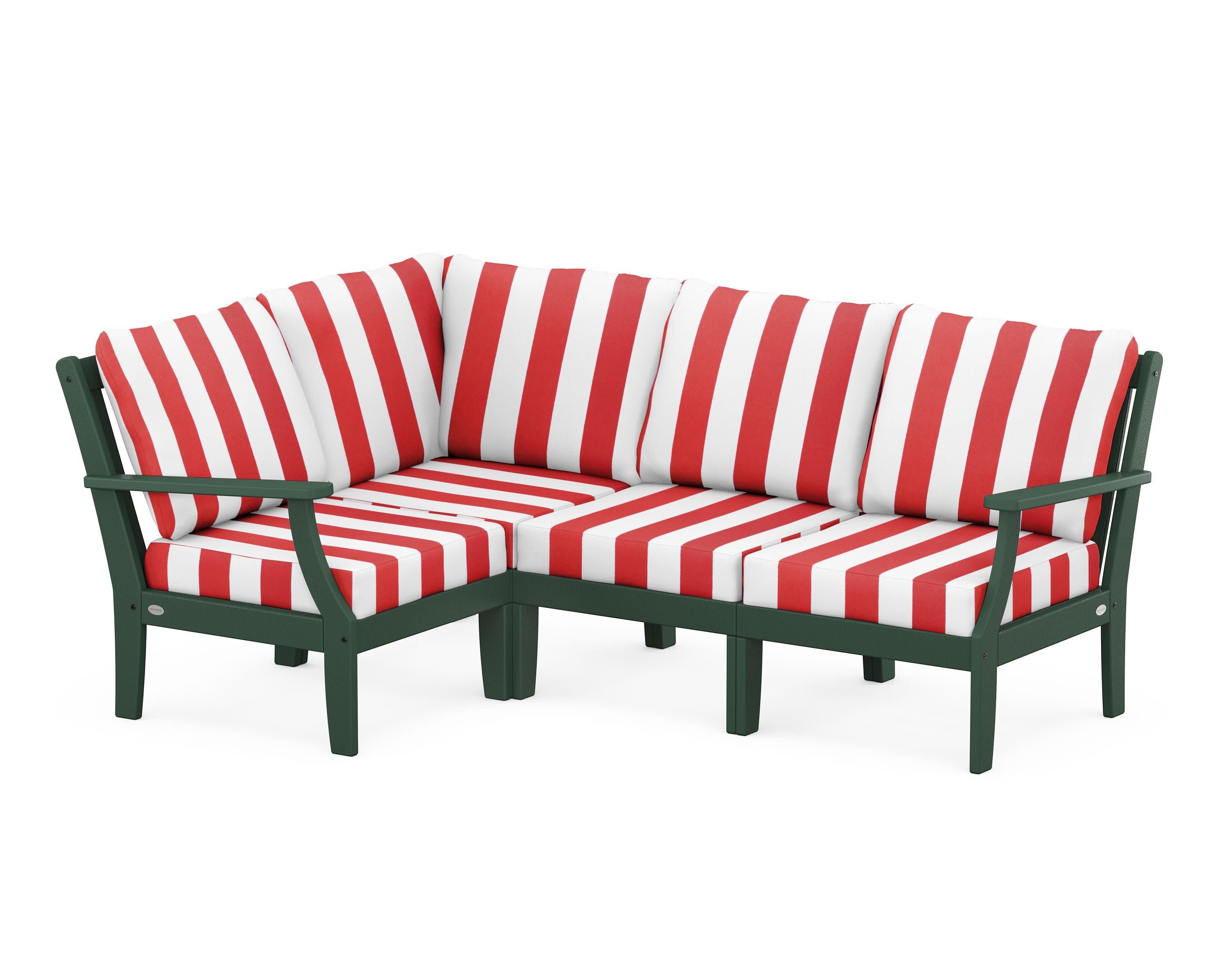 Braxton Modular 4-Piece Deep Seating Set in Green / Cabana Stripe Crimson