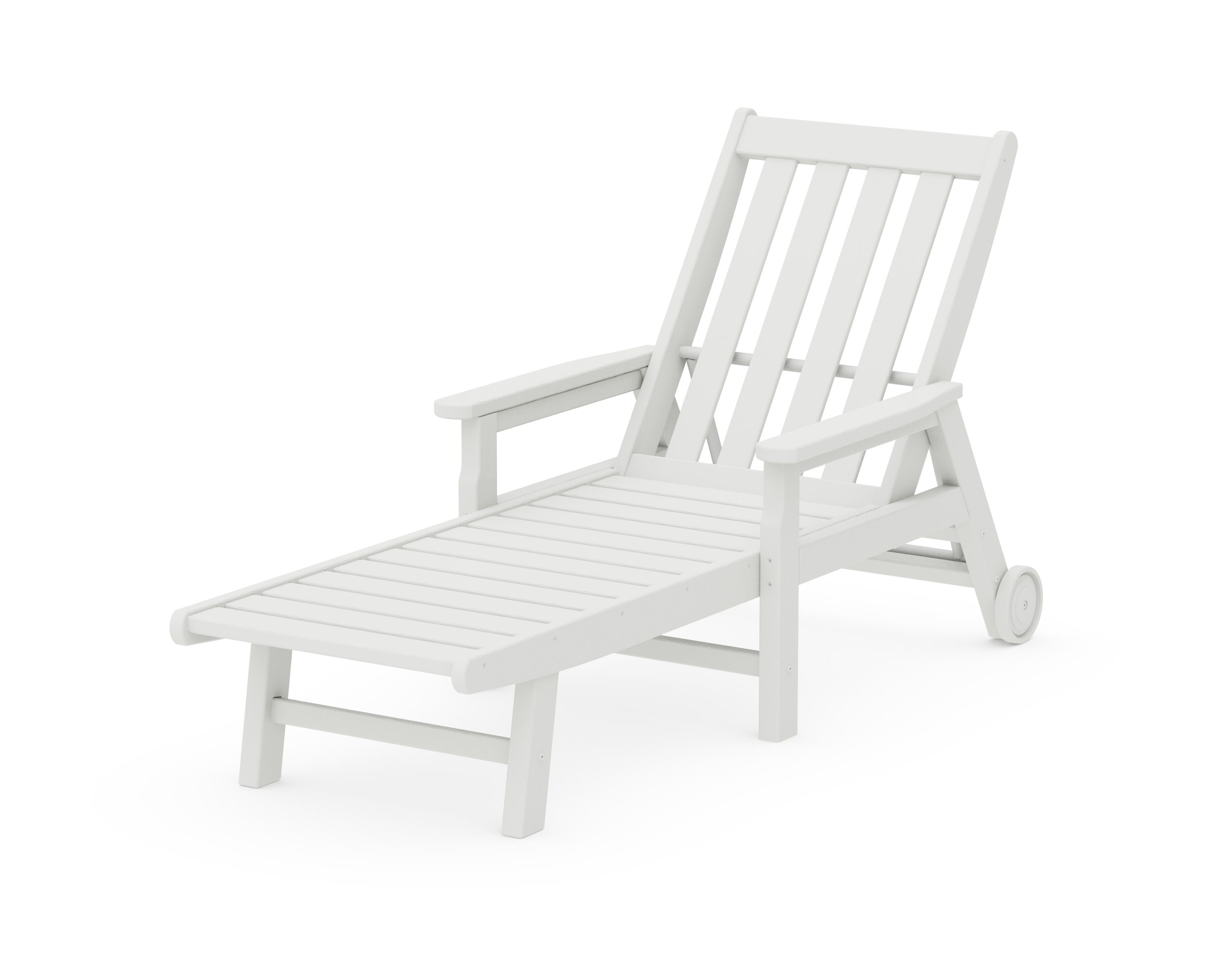 Vineyard Chaise with Arms and Wheels in Vintage White