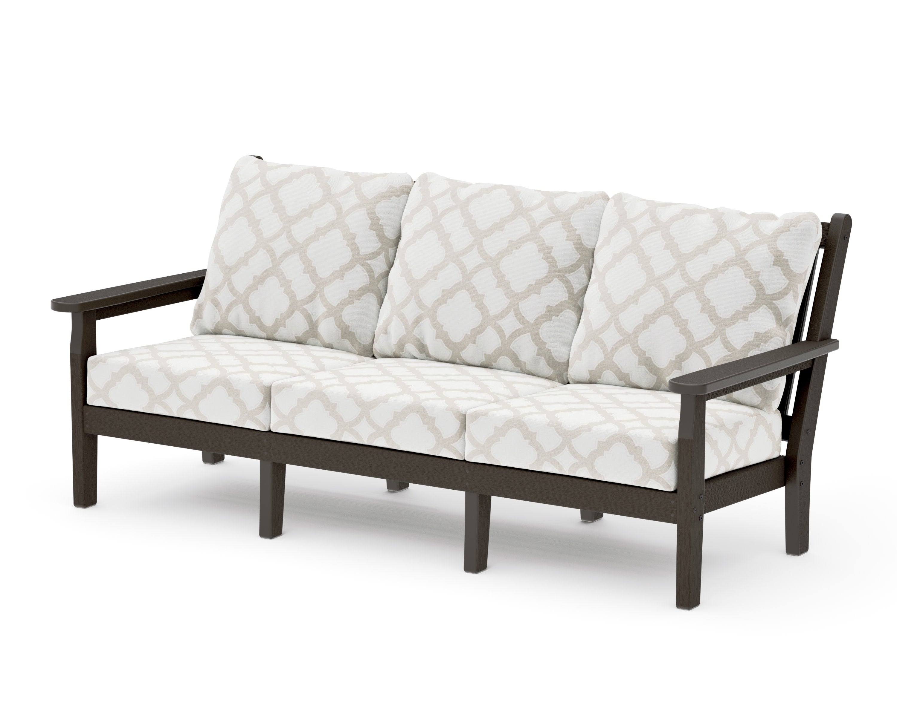 Chippendale Deep Seating Sofa in Vintage Coffee / Trellis Dune Burlap