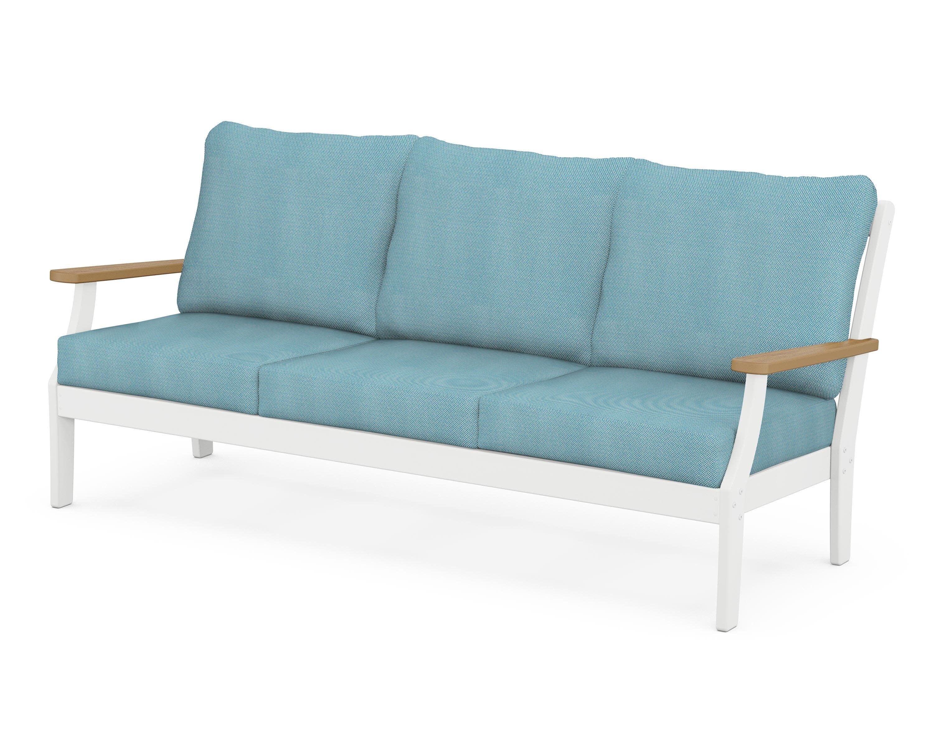 Braxton Deep Seating Sofa in White / Natural / Lattice Sky Blue