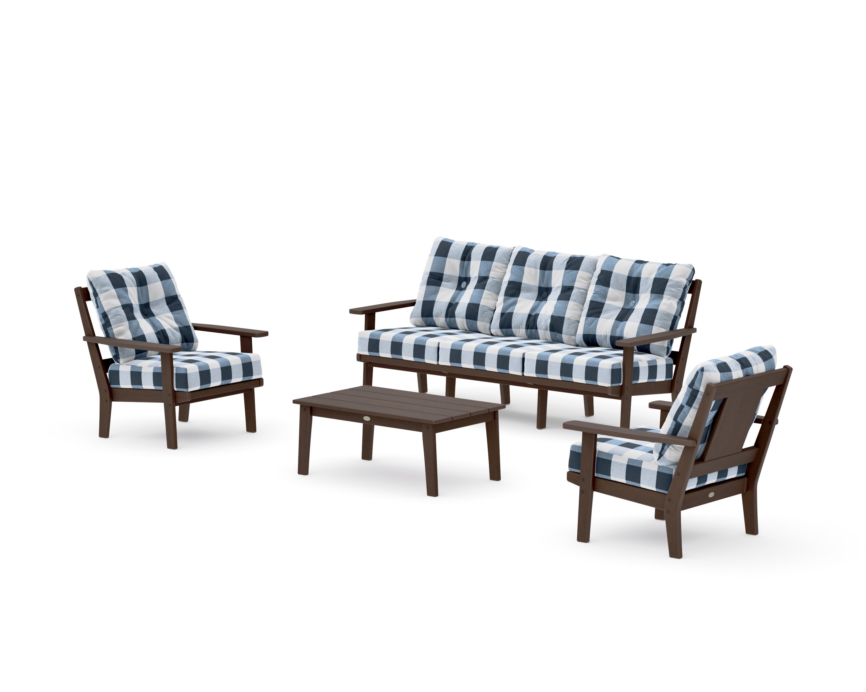 Prairie 4-Piece Deep Seating Set with Sofa in Kona / Buffalo Plaid Marine Indigo