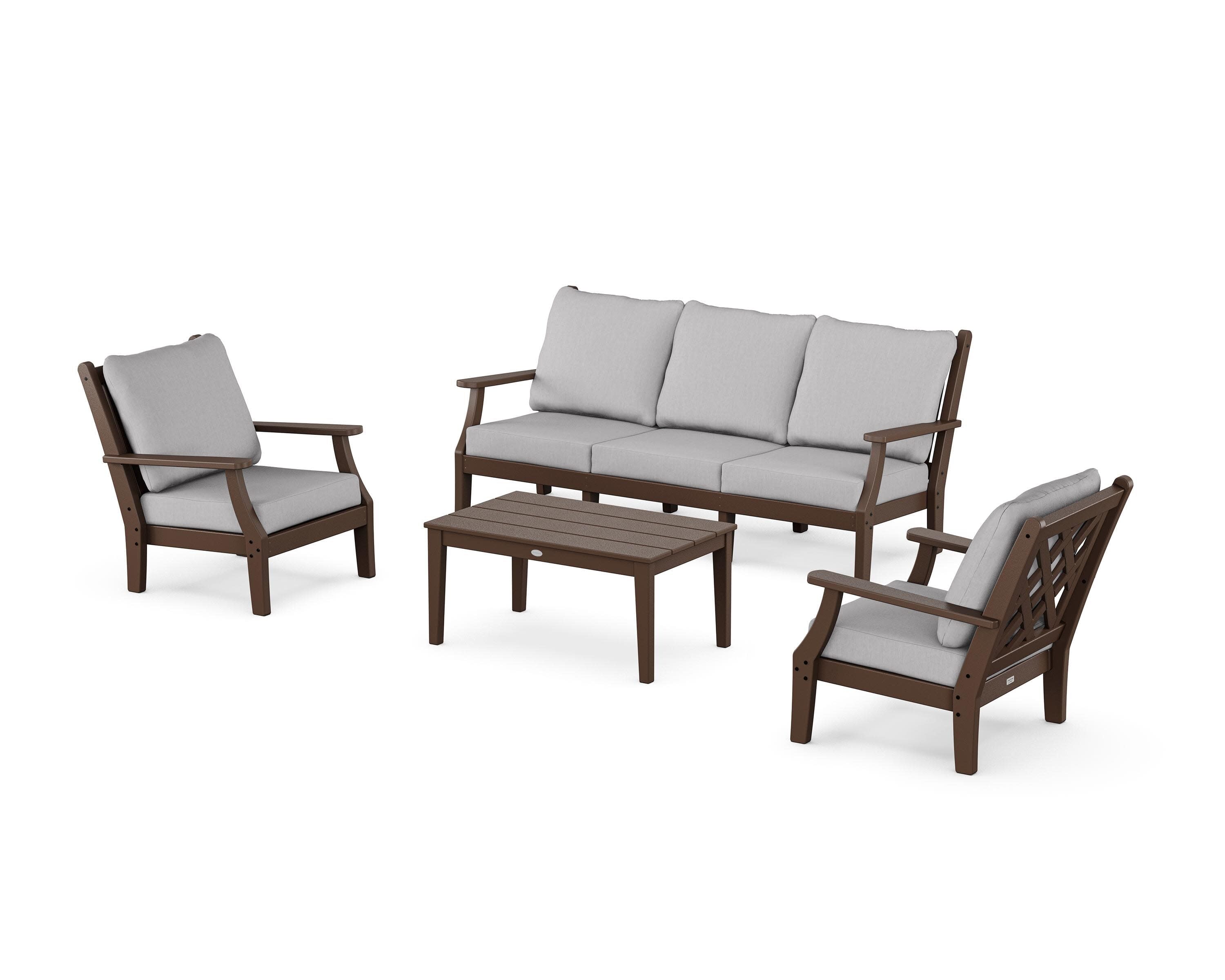 Wovendale 4-Piece Deep Seating Set with Sofa in Mahogany / Granite