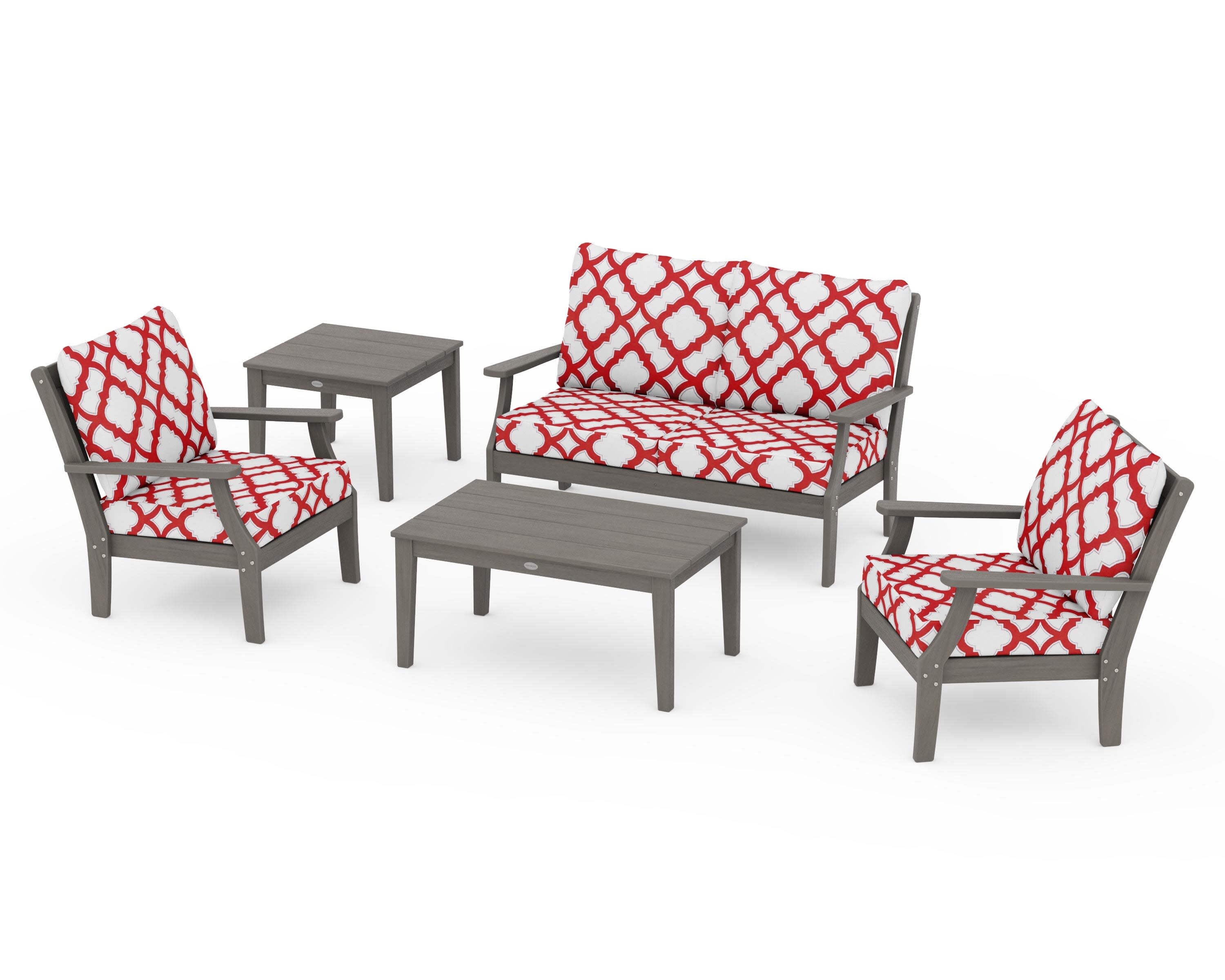 Braxton 5-Piece Deep Seating Set in Driftwood / Trellis Crimson