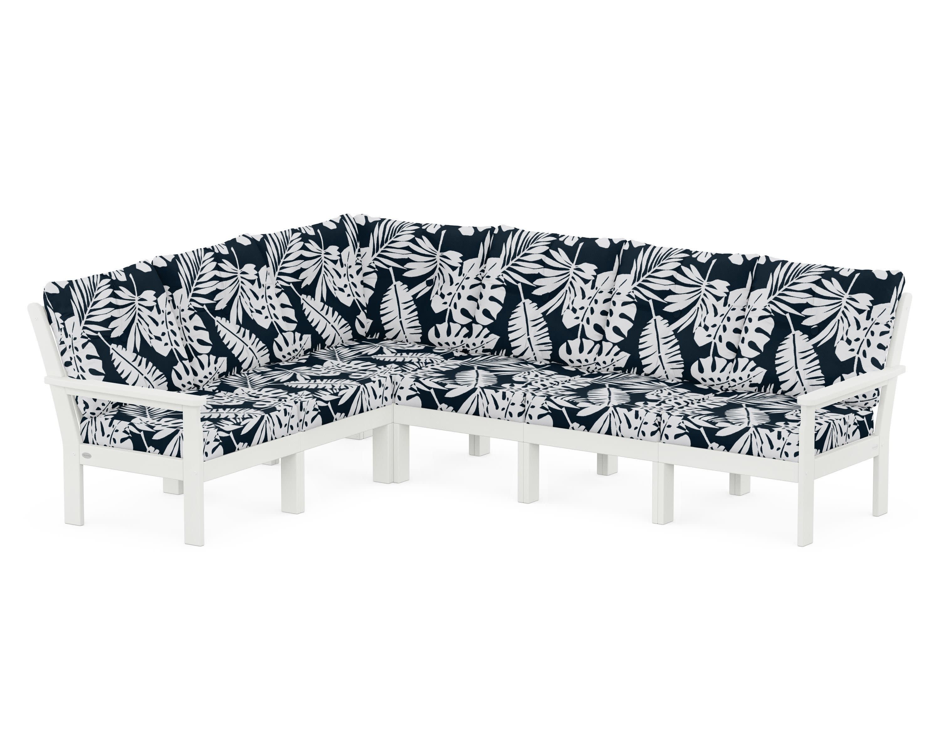 Vineyard 6-Piece Sectional in Vintage White / Leaf Marine Indigo