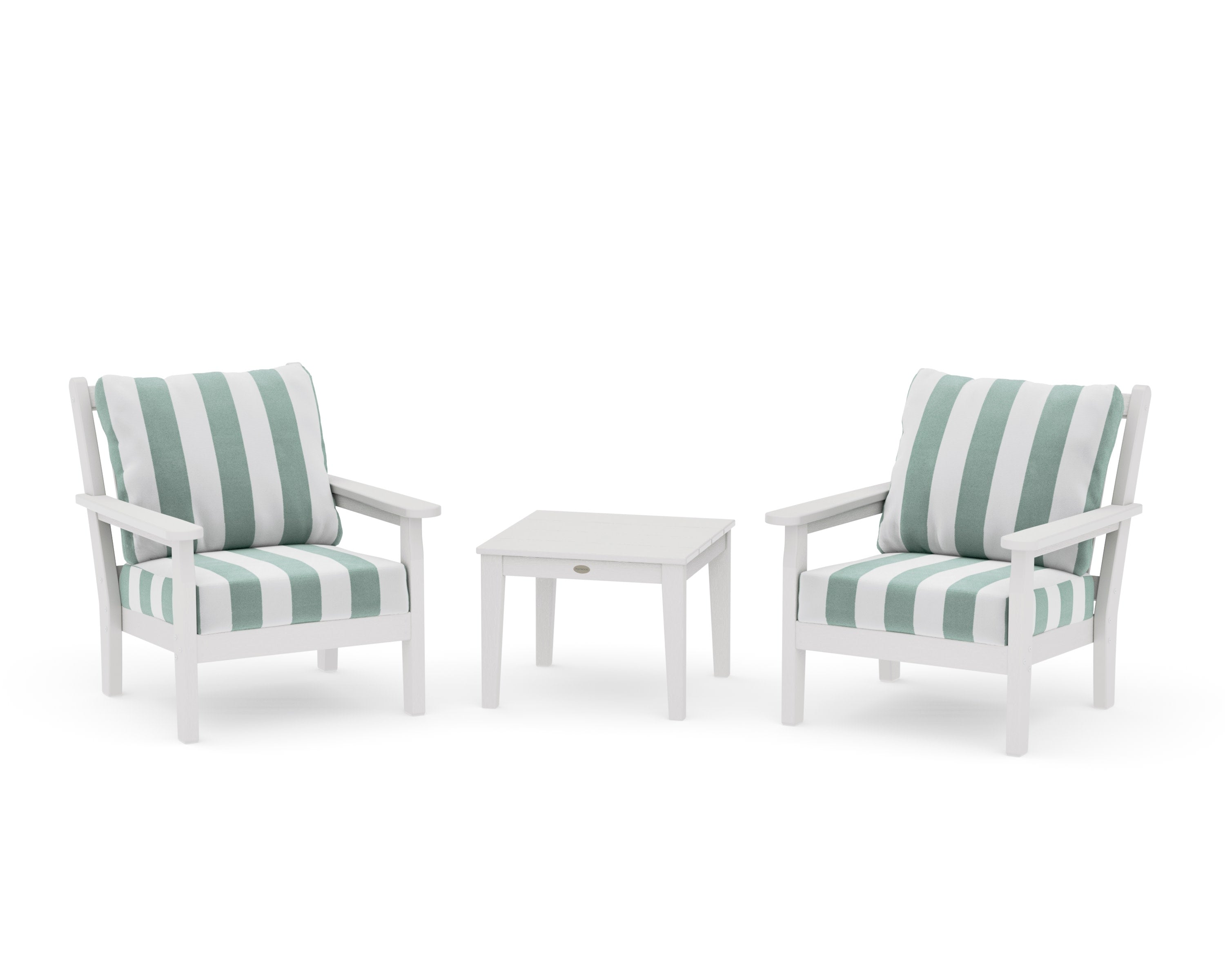Chippendale 3-Piece Deep Seating Set in Vintage White / Cabana Stripe Glacier Spa
