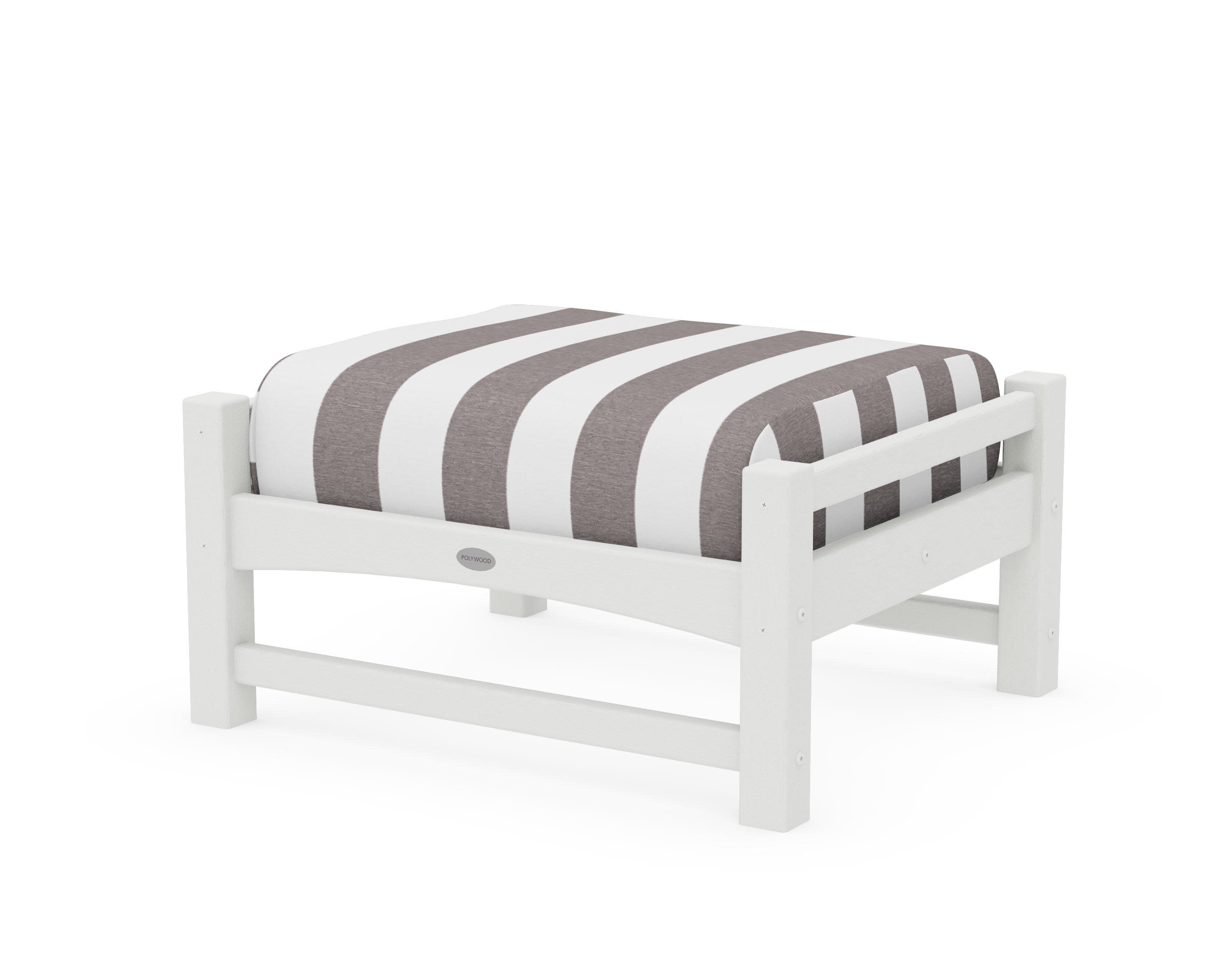Club Ottoman in Vintage White / Cabana Stripe Grey Mist