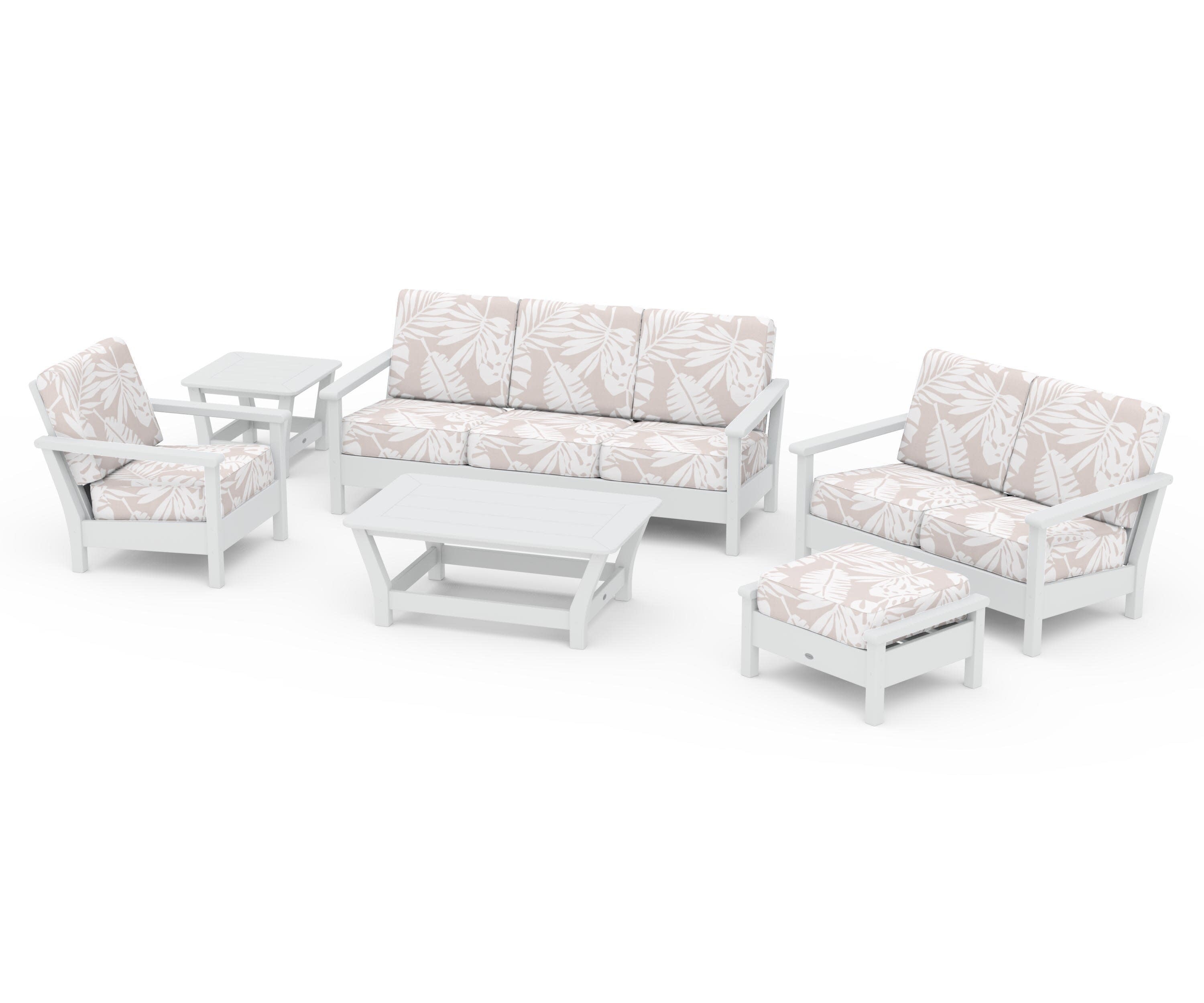 Harbour 6-Piece Outdoor Living Set in White / Leaf Dune Burlap