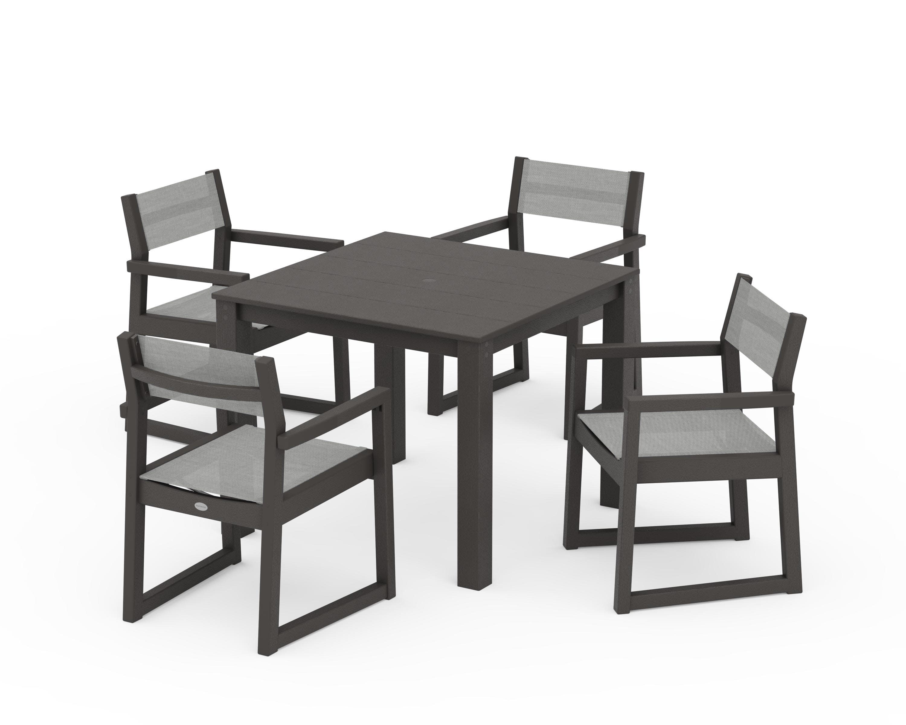 EDGE Sling Arm Chair 5-Piece Parsons Dining Set in Vintage Coffee / Metallic Sling