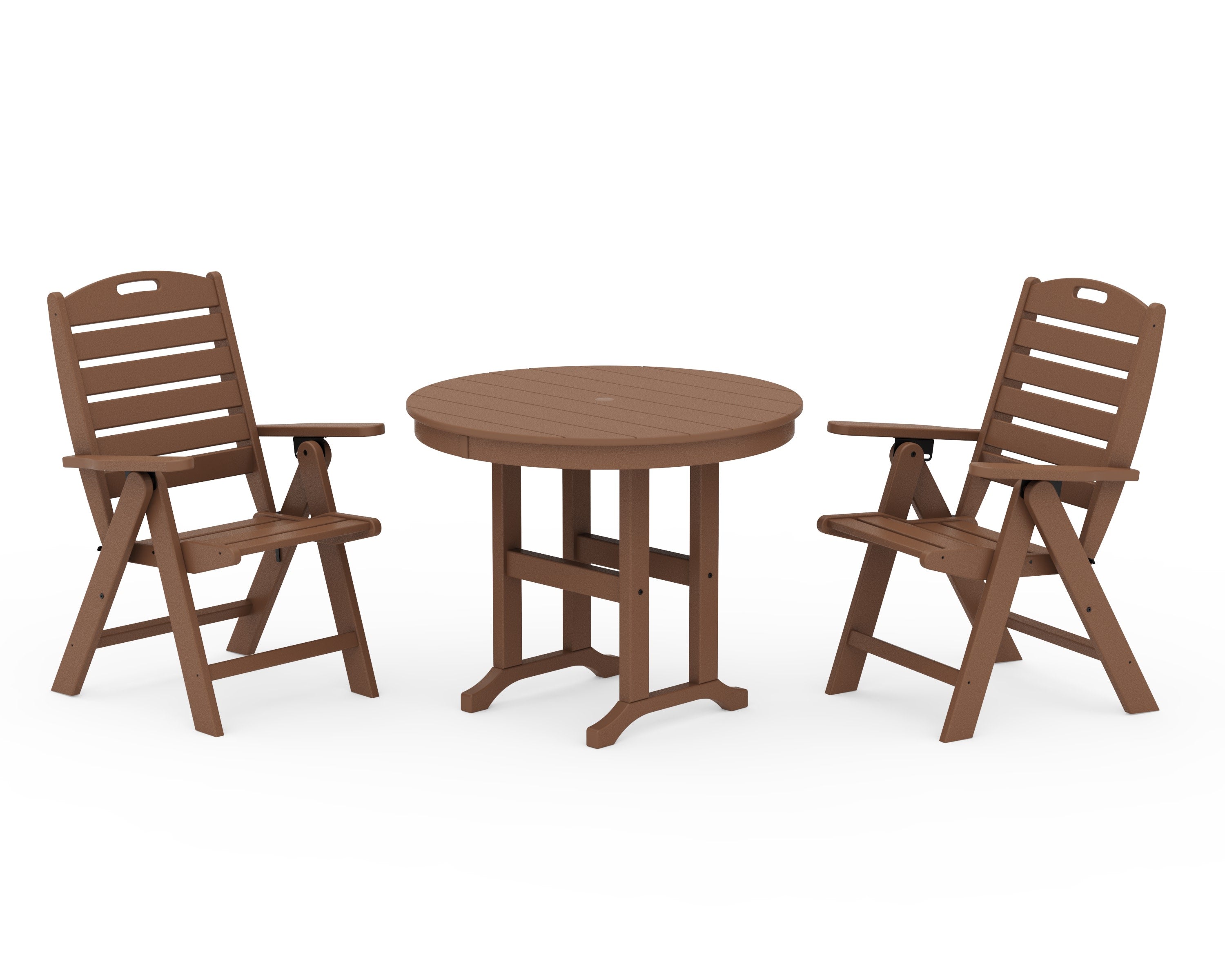 Nautical Folding Highback Chair 3-Piece Round Dining Set in Teak