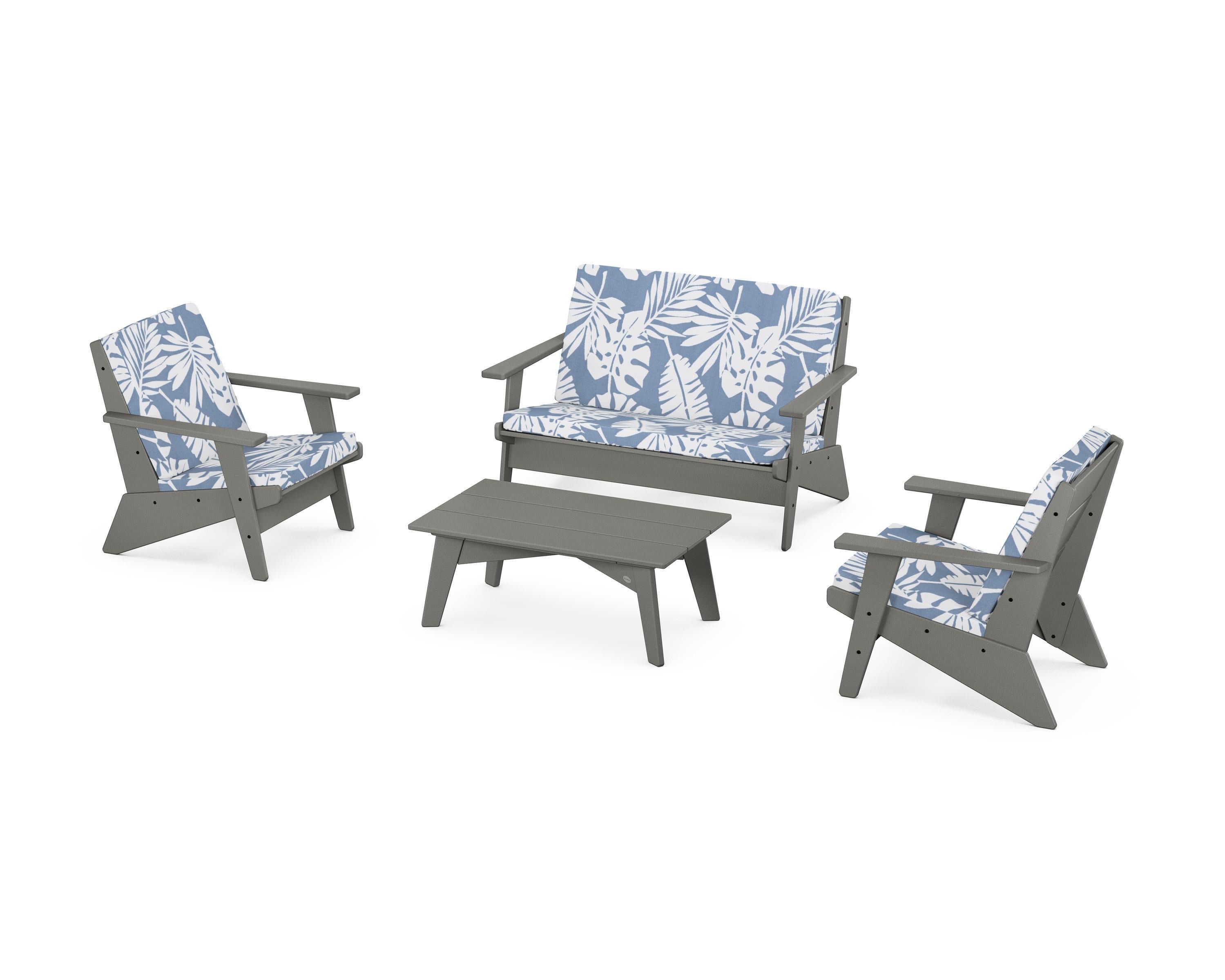 Riviera Modern Lounge 4-Piece Set in Slate Grey / Leaf Sky Blue