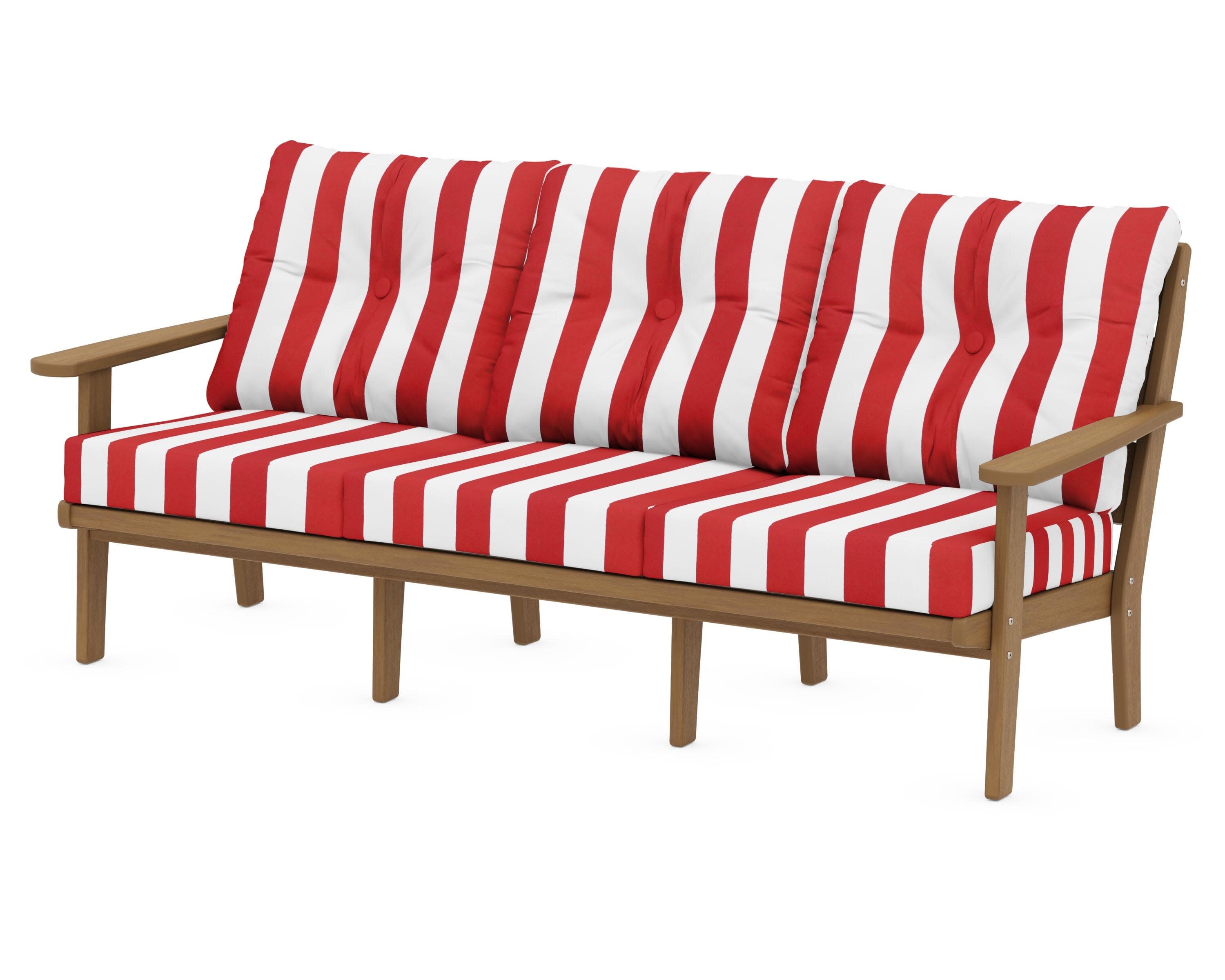 Lakeside Deep Seating Sofa in Natural / Cabana Stripe Crimson
