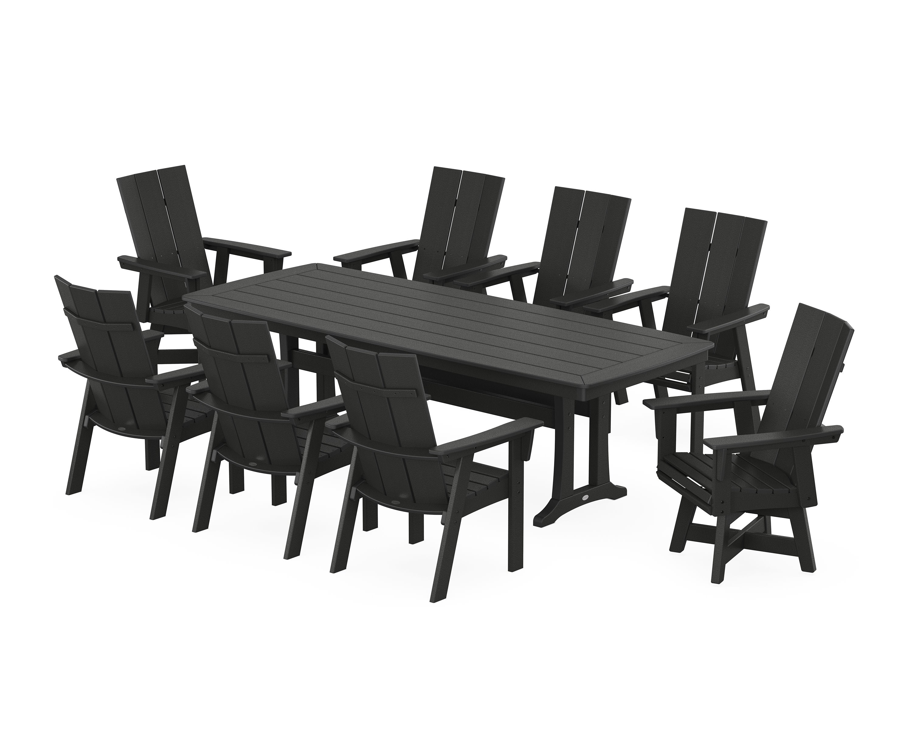Modern Curveback Adirondack Swivel 9-Piece Dining Set with Trestle Legs in Black