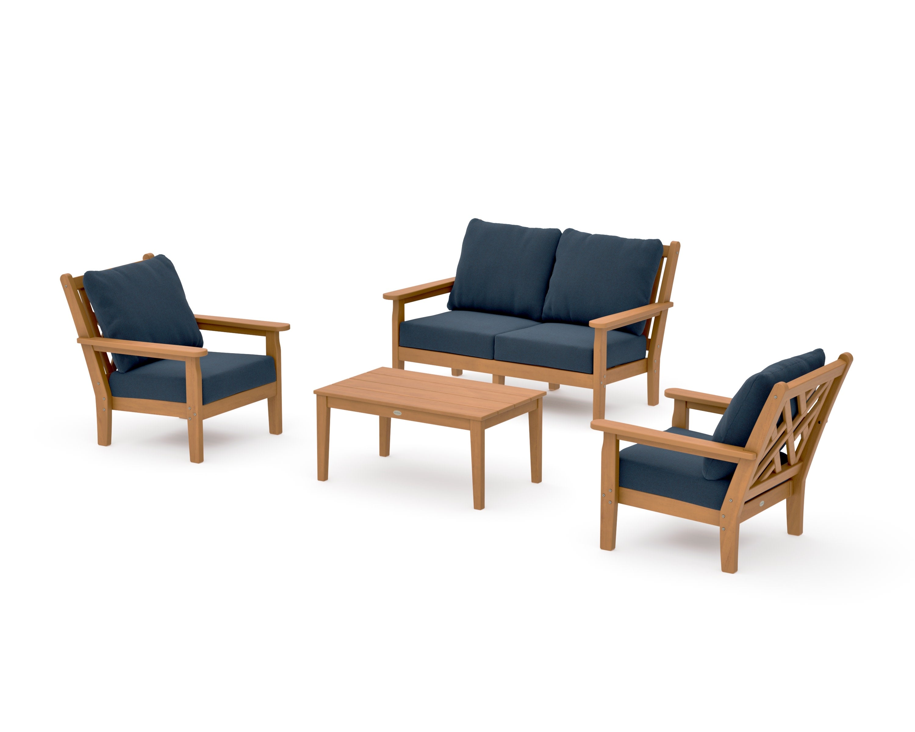 Chippendale 4-Piece Deep Seating Set with Loveseat in Natural / Marine Indigo