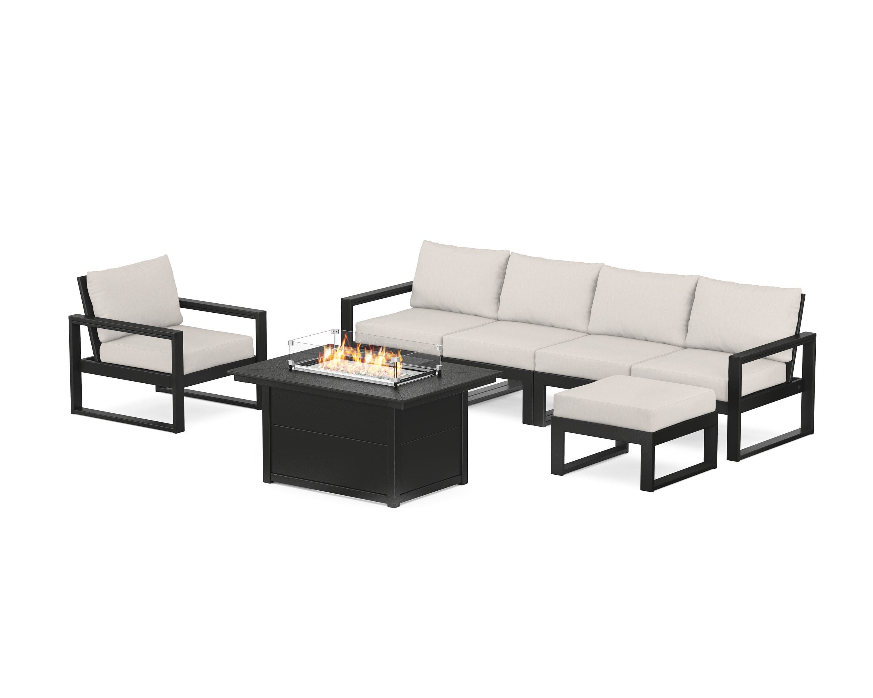 EDGE Sectional Lounge and Fire Pit Set in Black / Cast Ash