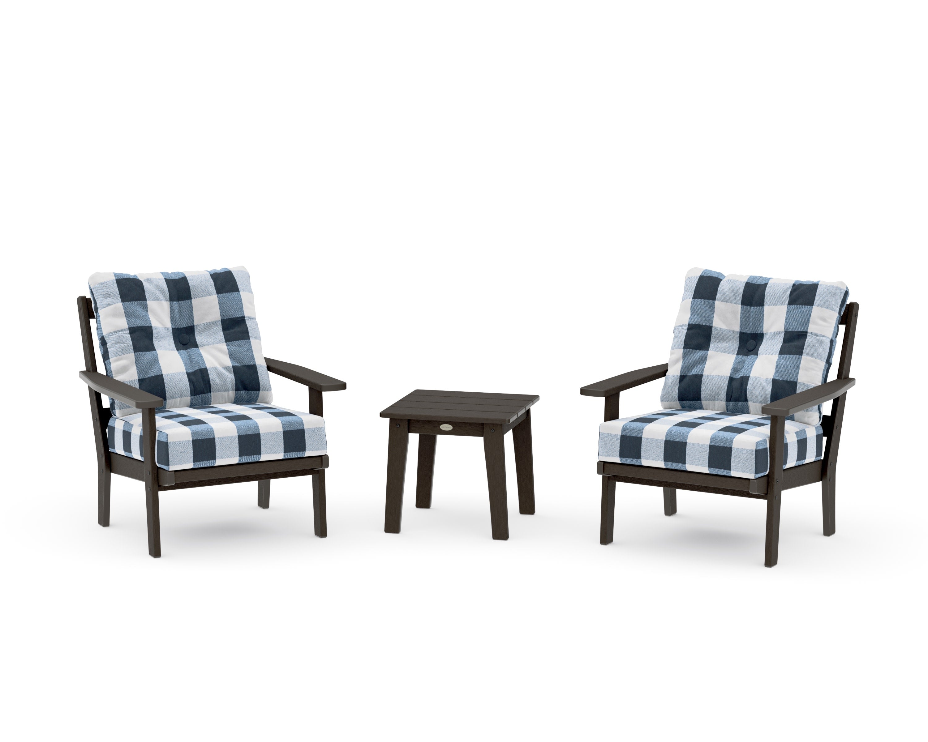 Prairie 3-Piece Deep Seating Set in Vintage Coffee / Buffalo Plaid Marine Indigo