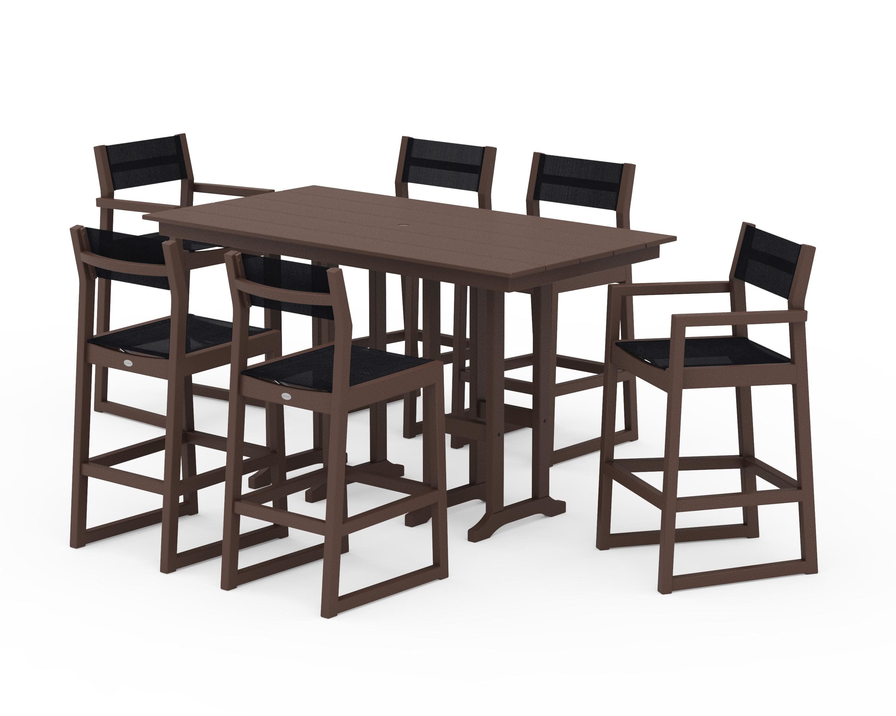 EDGE Sling 7-Piece Farmhouse Bar Set in Mahogany / Black Sling