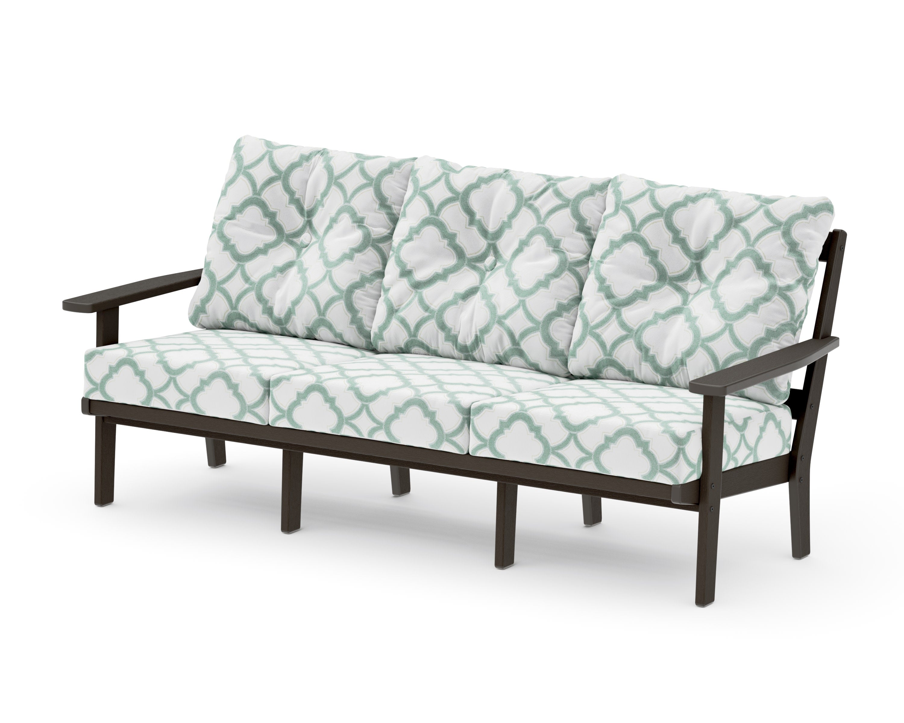 PrairieDeep Seating Sofa in Vintage Coffee / Trellis Glacier Spa