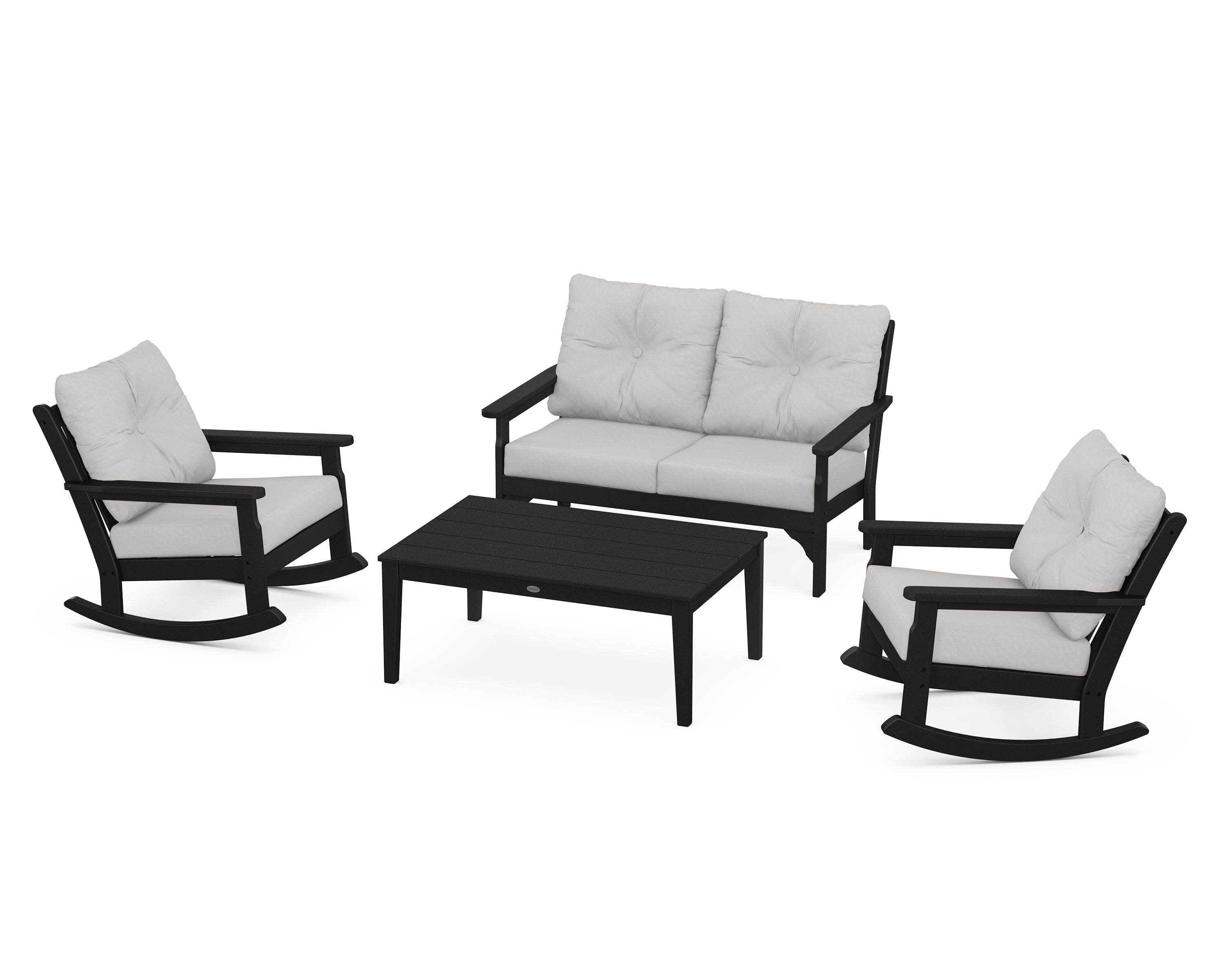 Vineyard 4-Piece Deep Seating Rocking Chair Set in Black / Diamond in the Rough