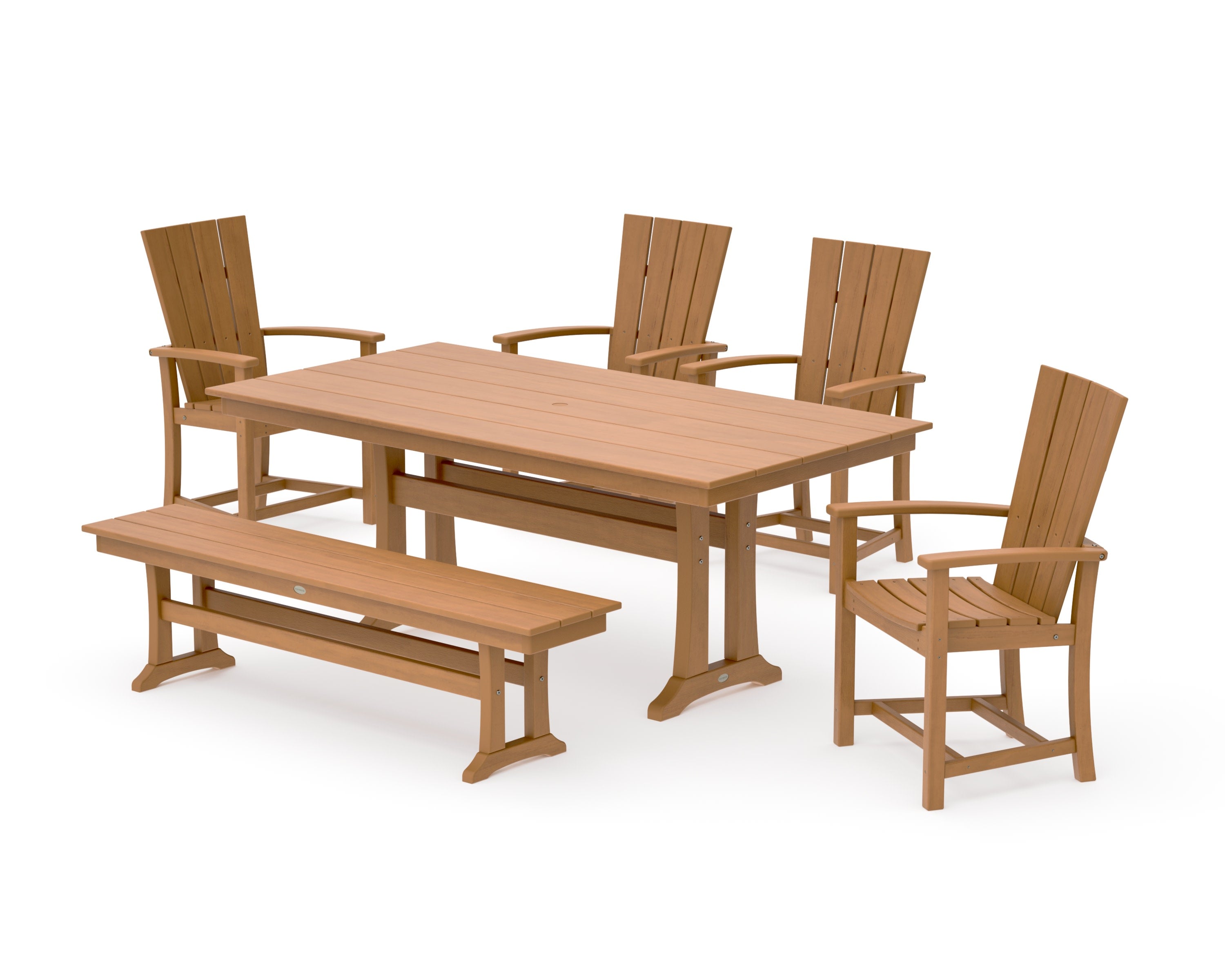 Quattro 6-Piece Farmhouse Dining Set with Trestle Legs and Bench in Natural