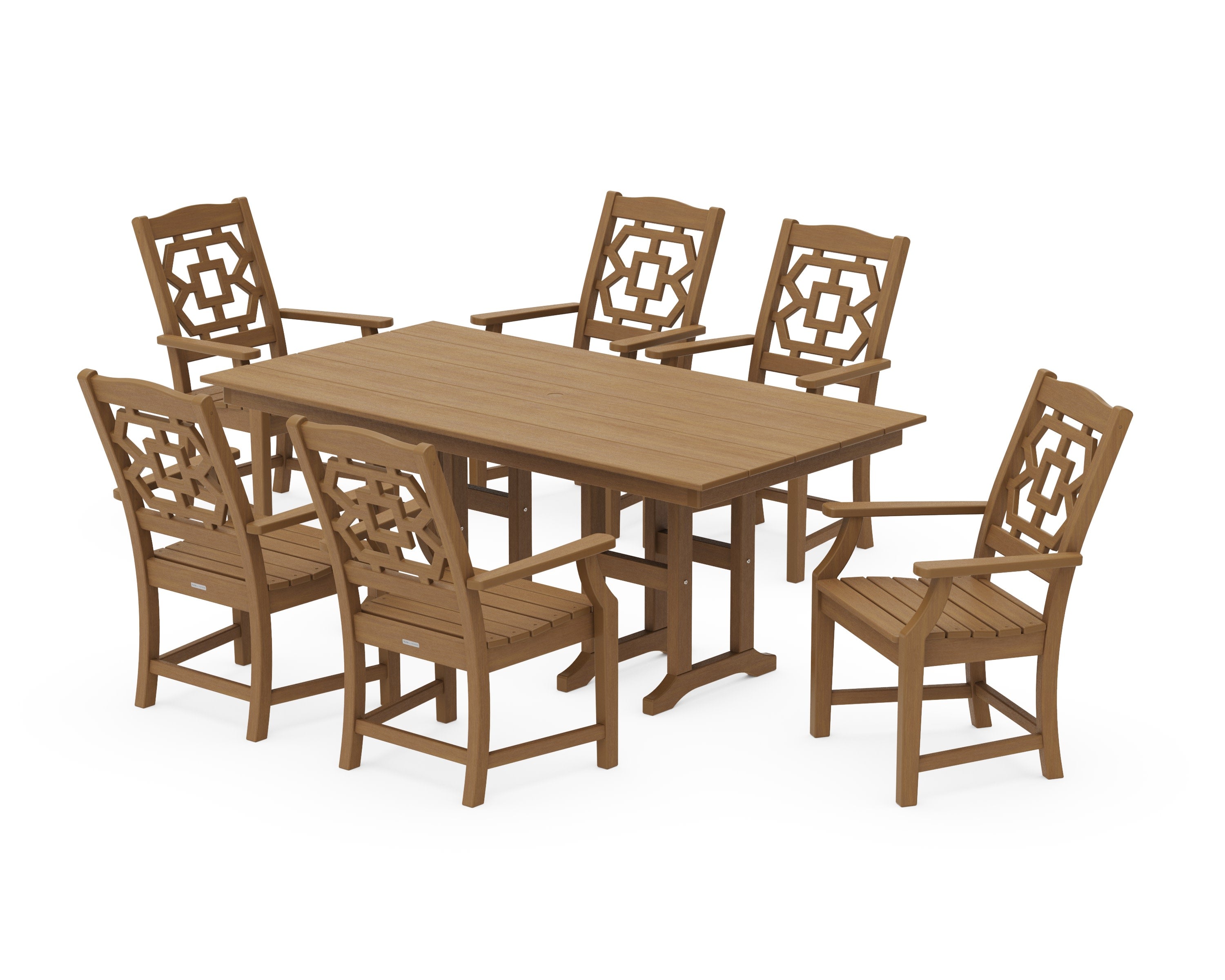 Chinoiserie Arm Chair 7-Piece Farmhouse Dining Set in Natural