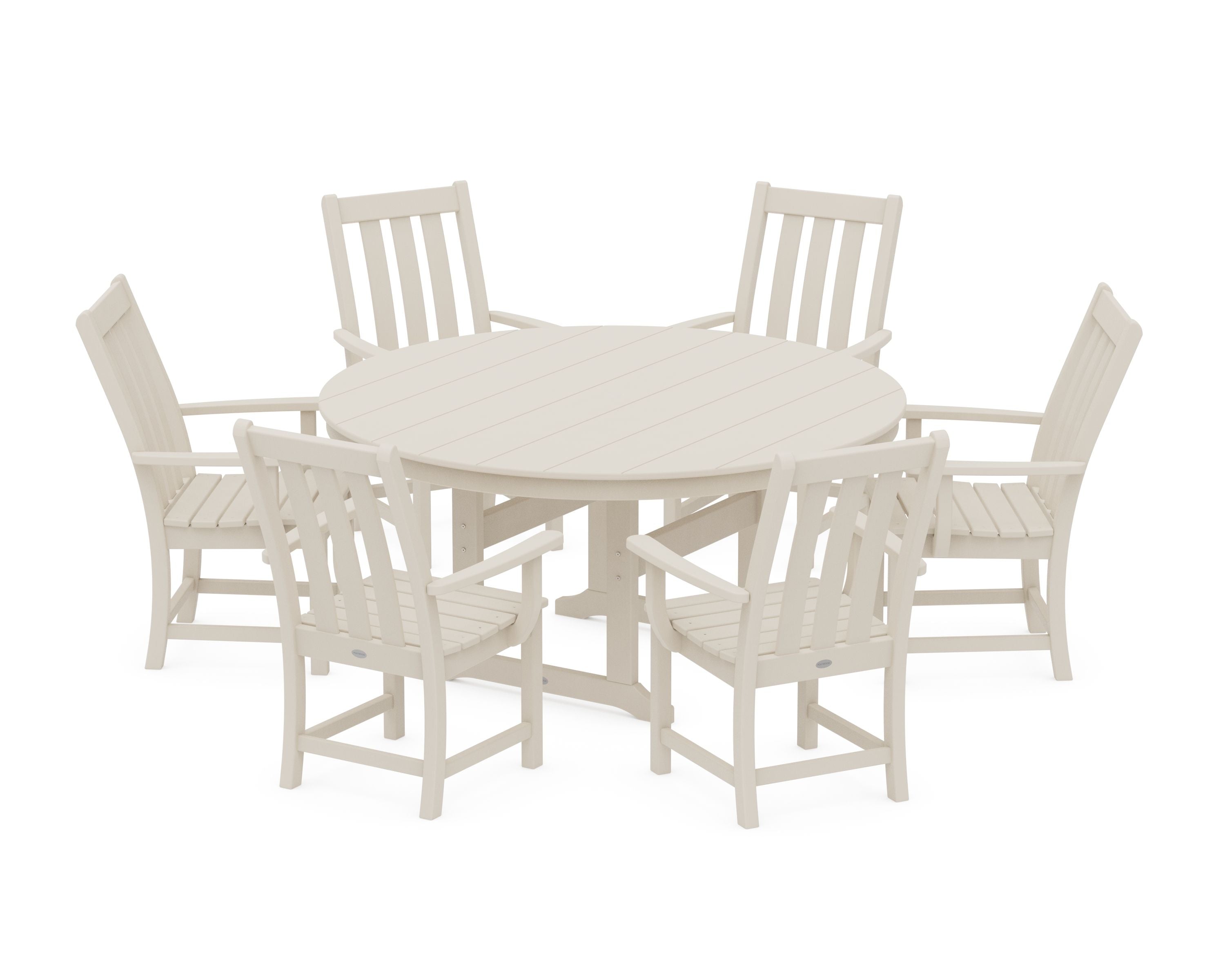 Vineyard 7-Piece Arm Chair Round Farmhouse Dining Set in Sand