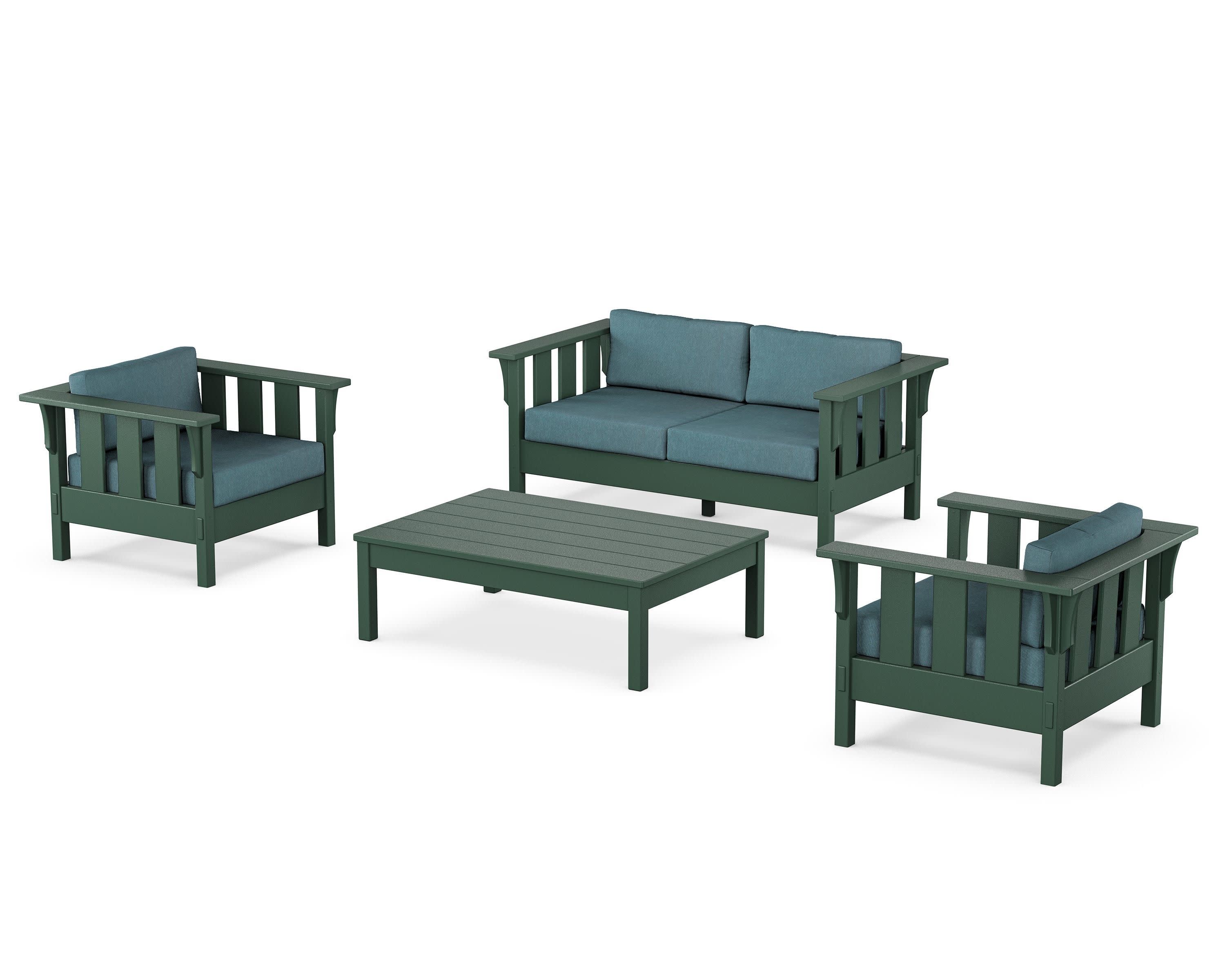 Acadia 4-Piece Deep Seating Set with Loveseat in Green / Ocean Teal