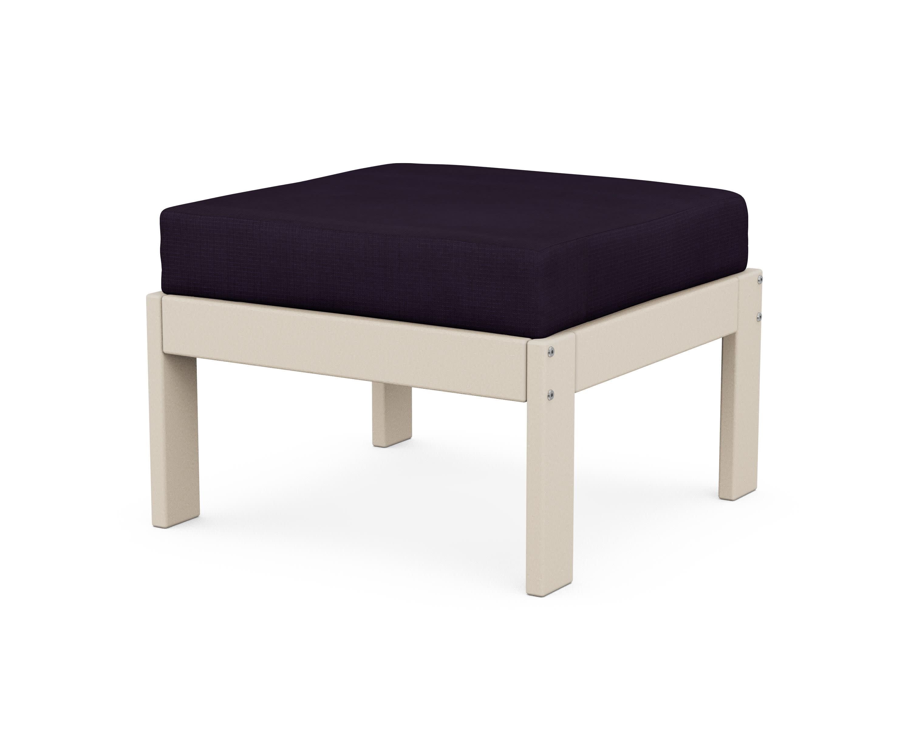 Vineyard Modular Ottoman in Sand / Navy Linen