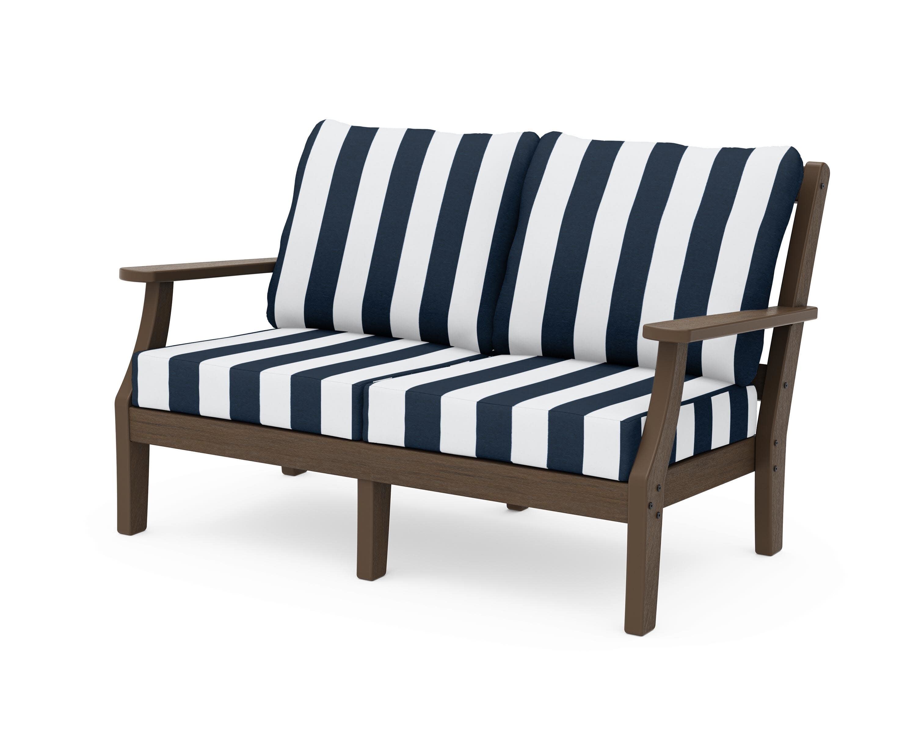 Chinoiserie Deep Seating Loveseat in Kona / Cabana Stripe Marine Indigo