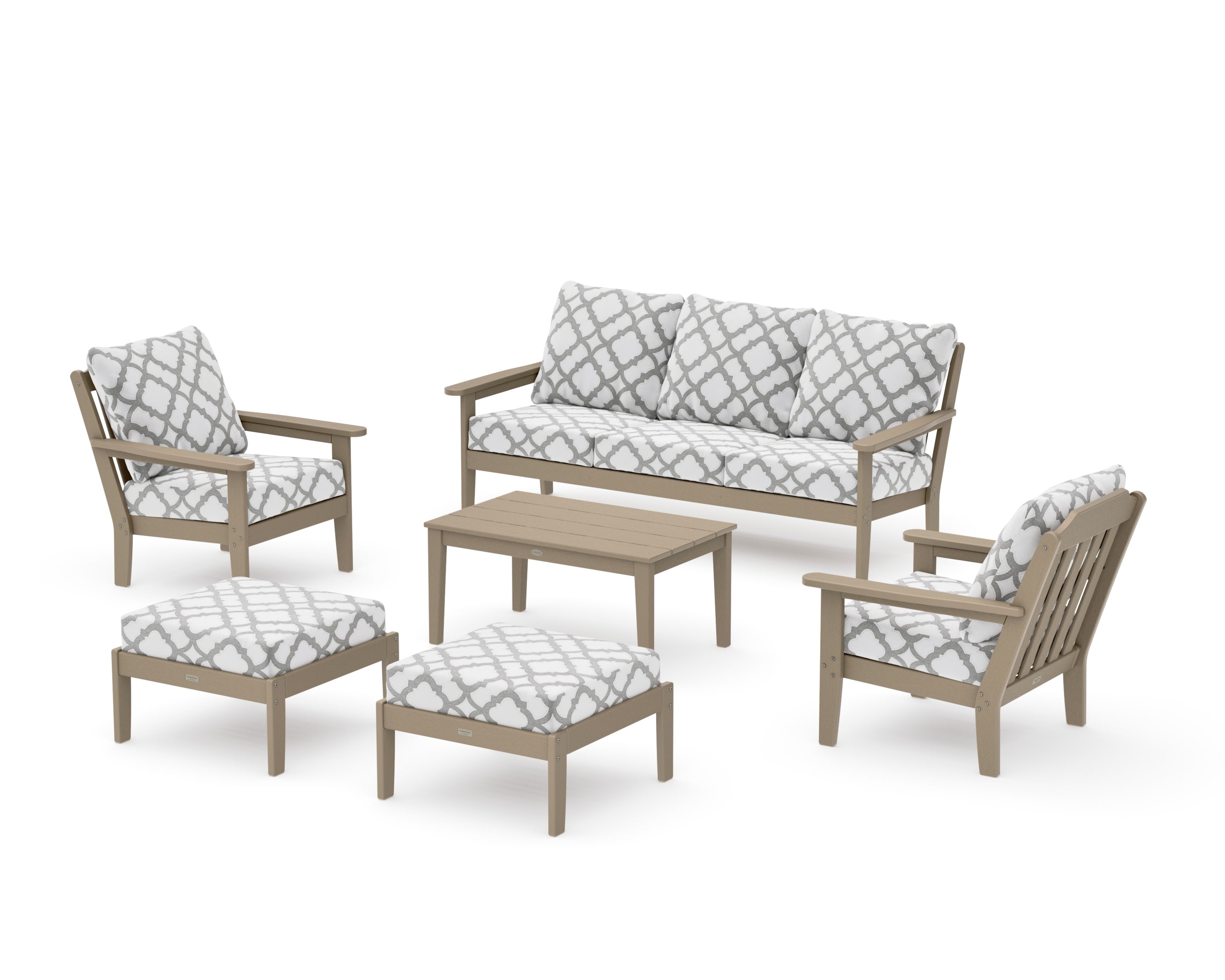 Cottage 6-Piece Lounge Sofa Set in Vintage Sahara / Trellis Grey Mist