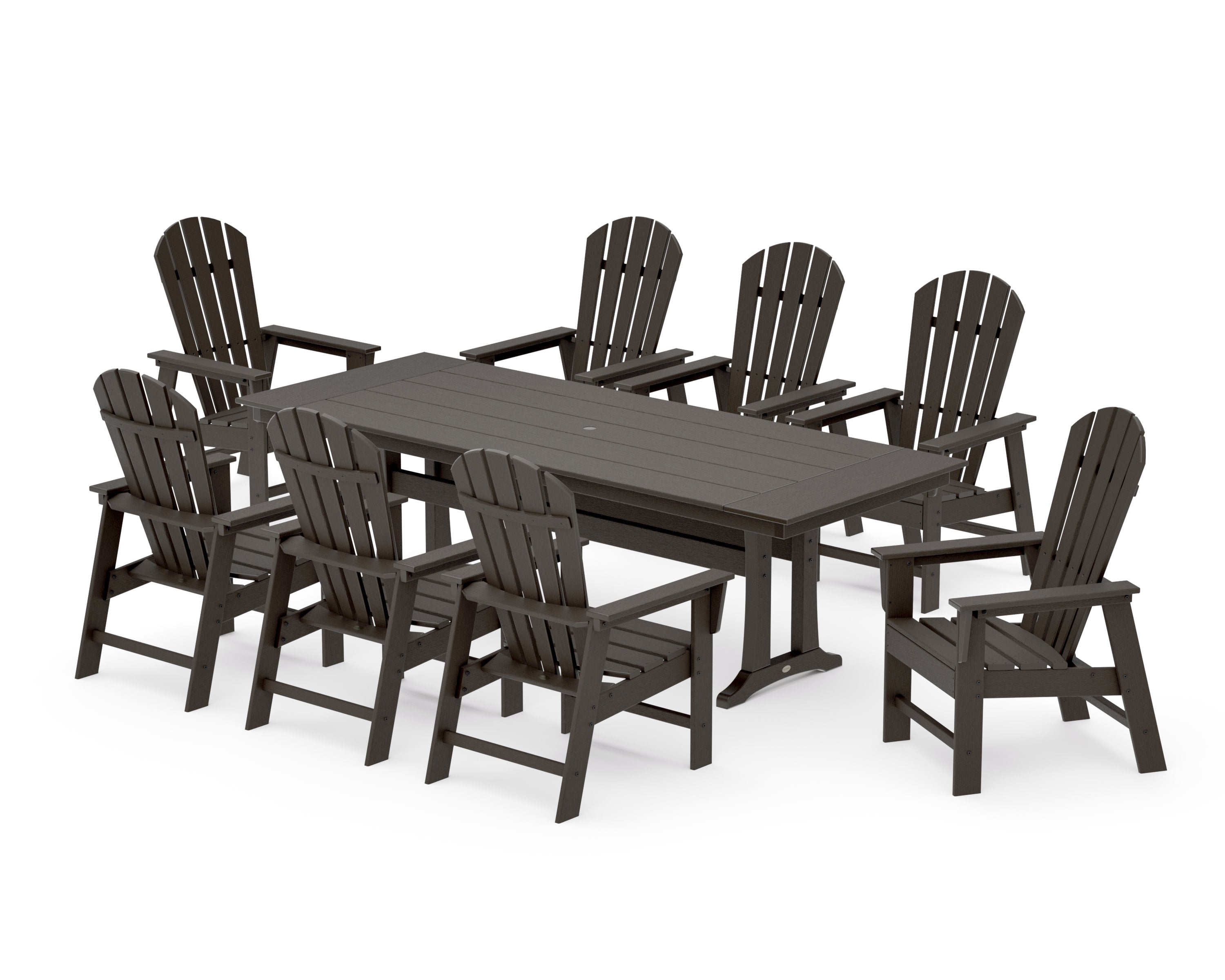 South Beach 9-Piece Farmhouse Dining Set with Trestle Legs in Vintage Coffee
