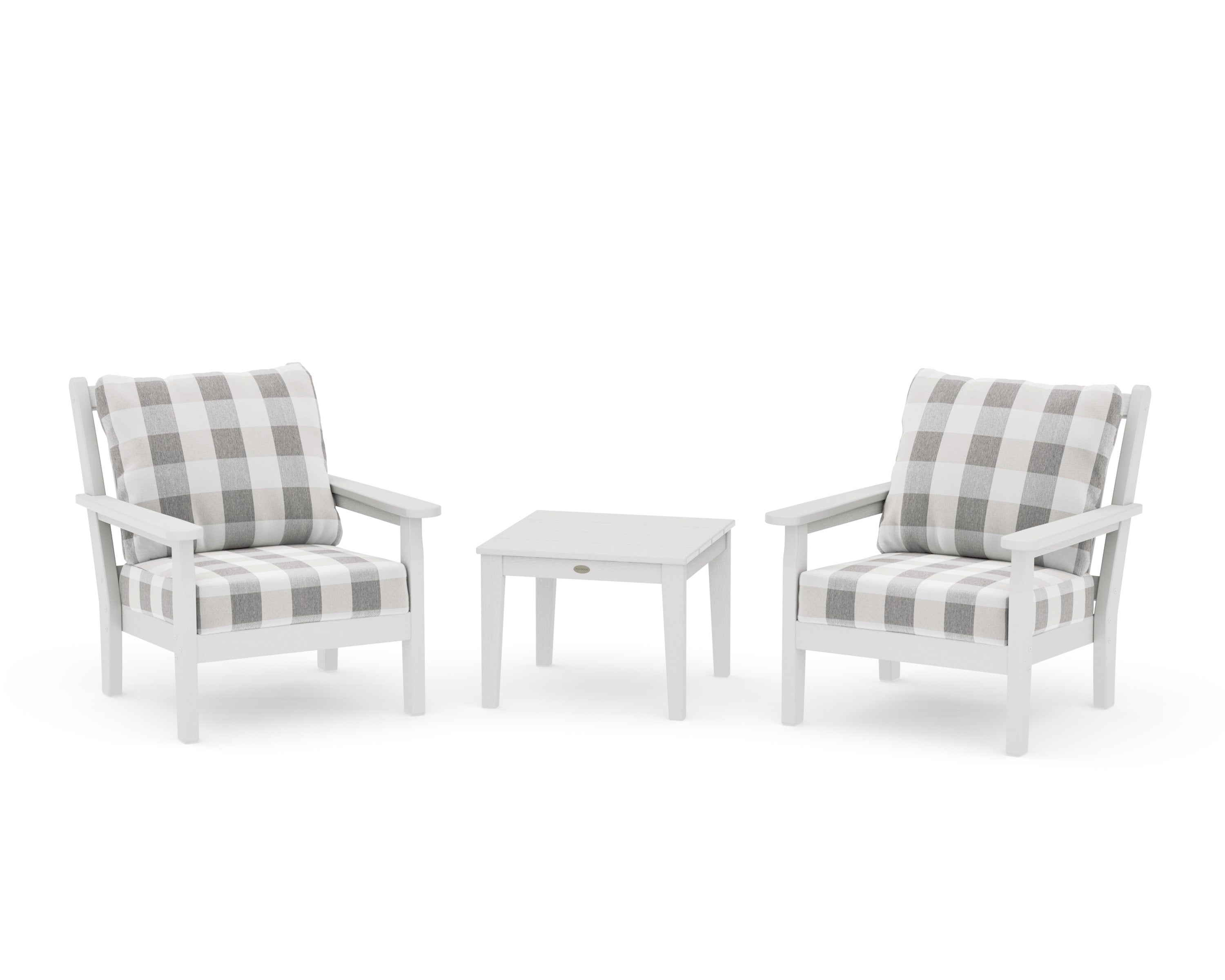 Chippendale 3-Piece Deep Seating Set in Vintage White / Buffalo Plaid Grey Mist