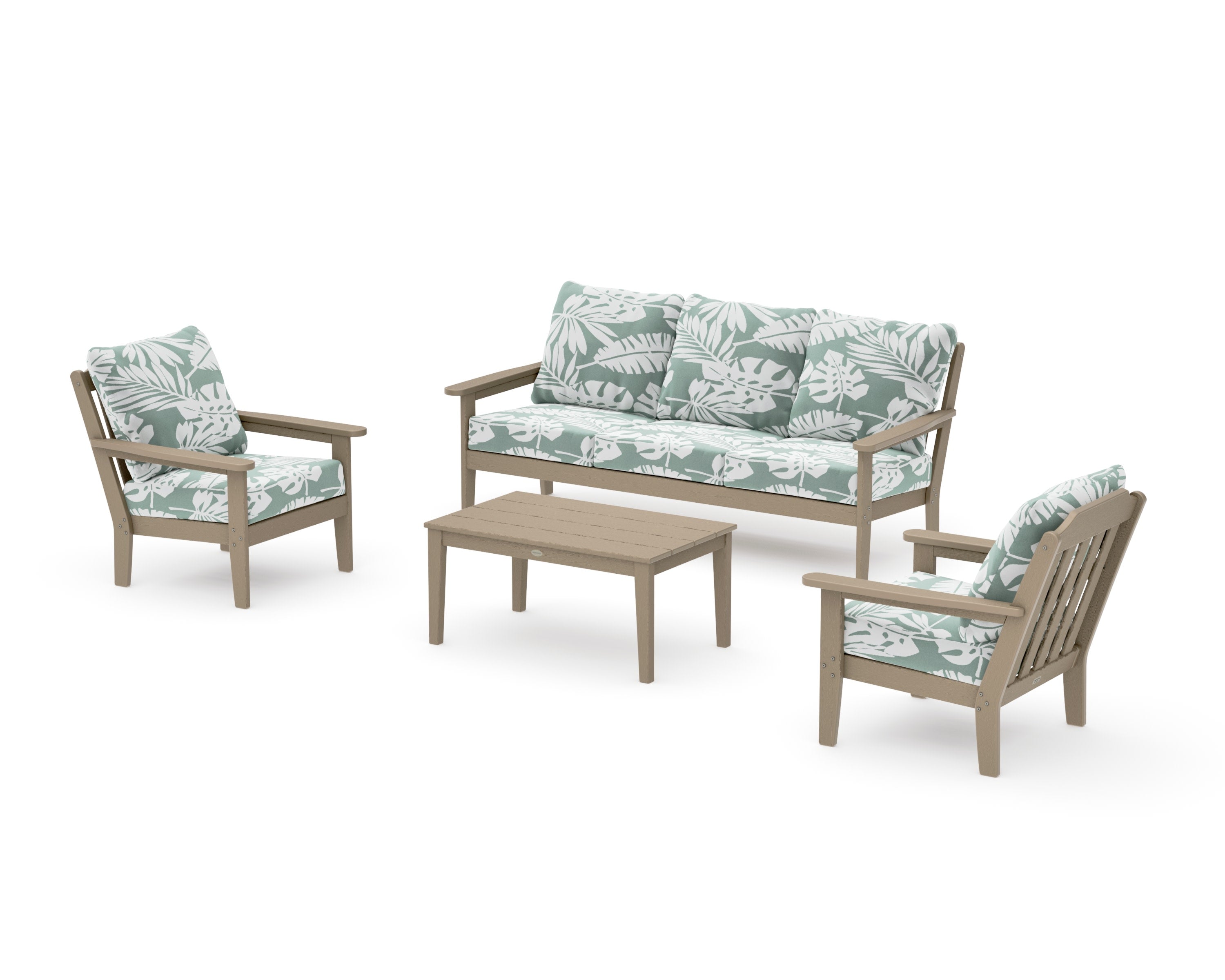 Cottage 4-Piece Deep Seating Set with Sofa in Vintage Sahara / Leaf Glacier Spa